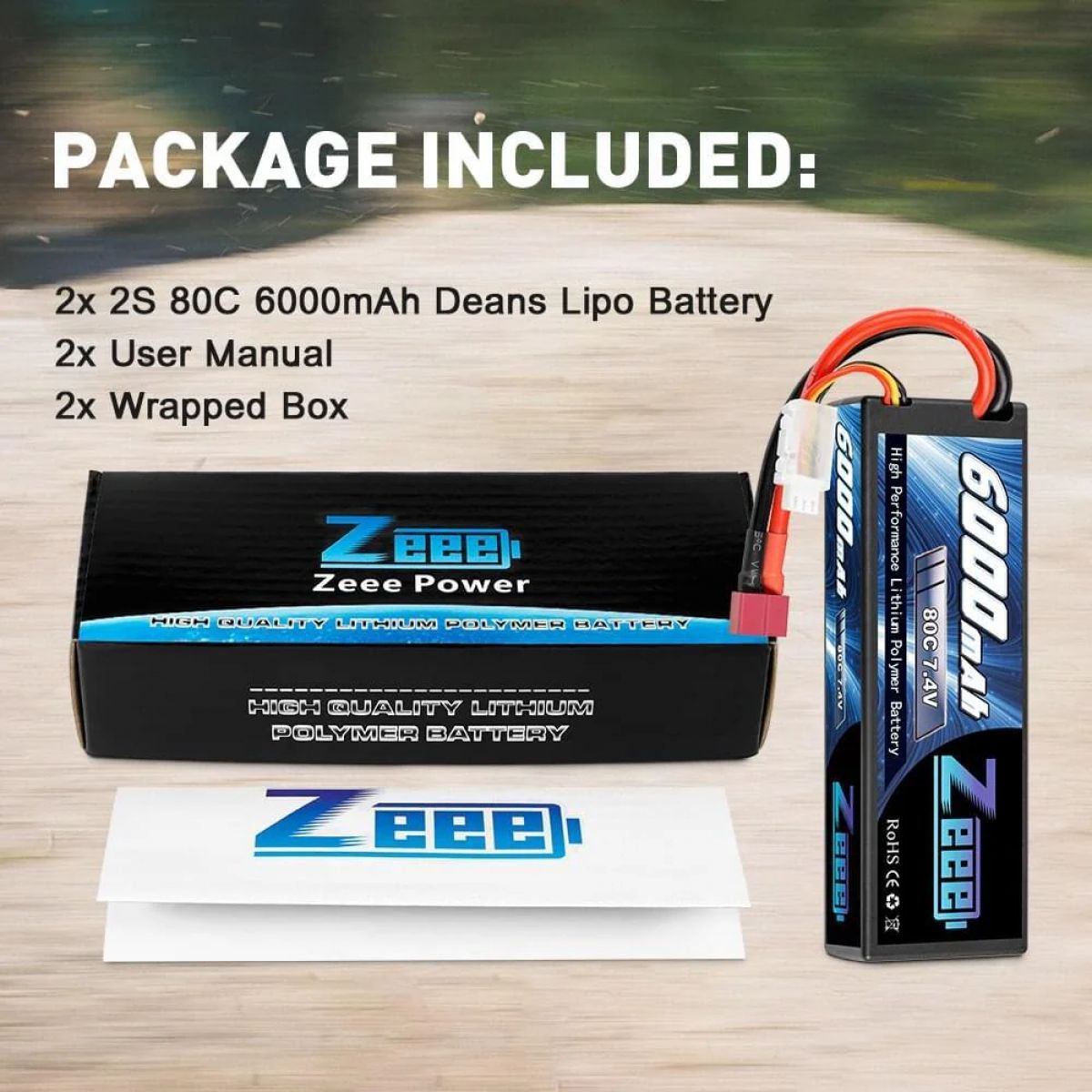 Аккумулятор Zeee 2S 6000mAh 80C 7.4V с разъемом Deans, жесткий кейс для RC моделей и FPV дронов Аккумулятор Zeee 2S 6000mAh 80C 7.4V с разъемом Deans, жесткий кейс для RC моделей и FPV дронов