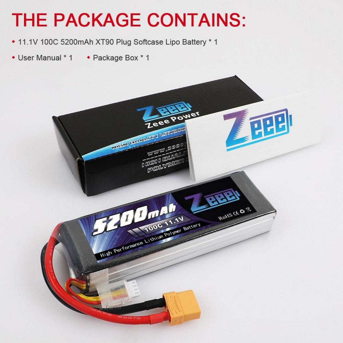 Zeee 5200mAh 100C 11.1V 3S LiPo аккумулятор с XT90, графеновый для RC авто, дрона, самолёта Zeee 5200mAh 100C 11.1V 3S LiPo аккумулятор с XT90, графеновый для RC авто, дрона, самолёта