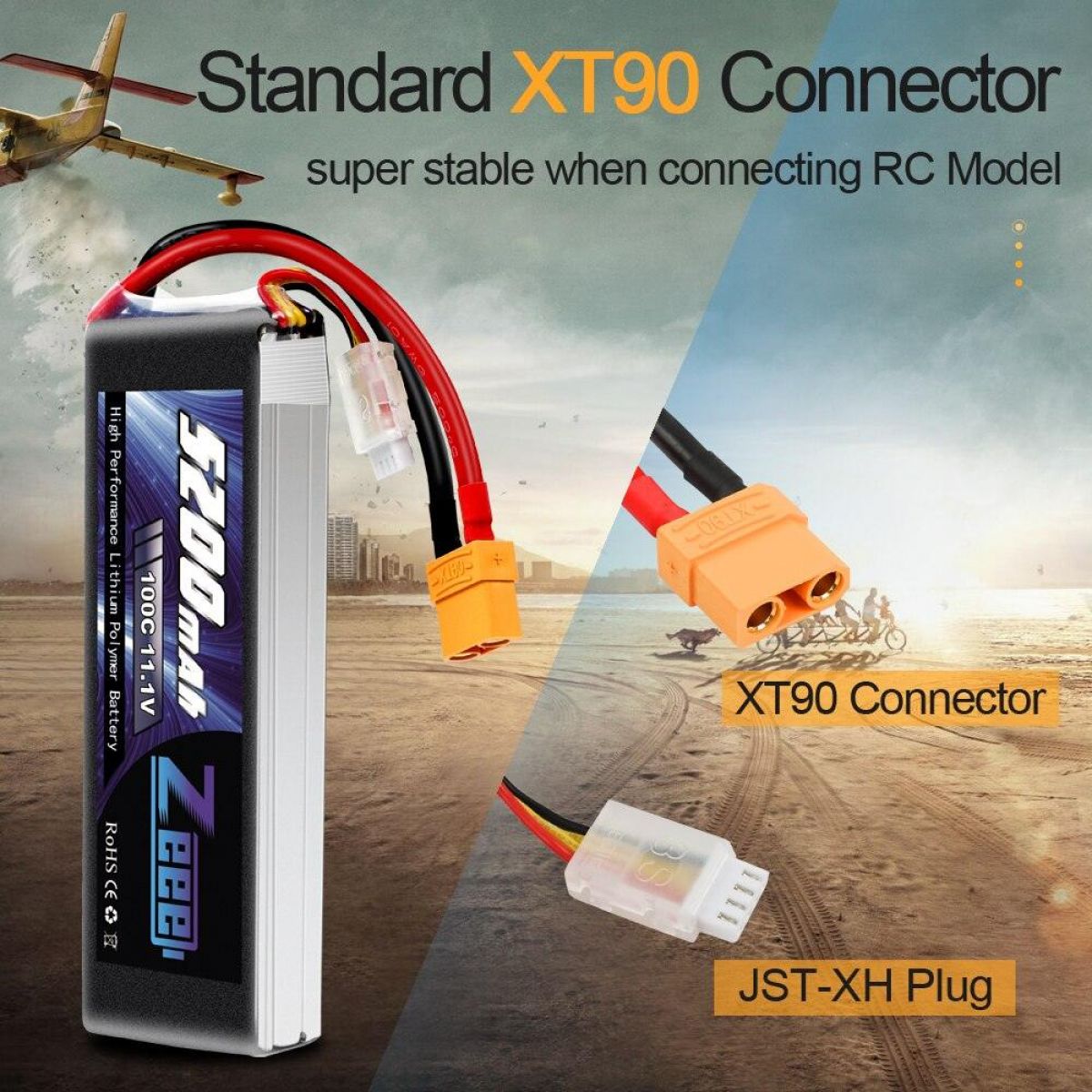 Zeee 5200mAh 100C 11.1V 3S LiPo аккумулятор с XT90, графеновый для RC авто, дрона, самолёта Zeee 5200mAh 100C 11.1V 3S LiPo аккумулятор с XT90, графеновый для RC авто, дрона, самолёта
