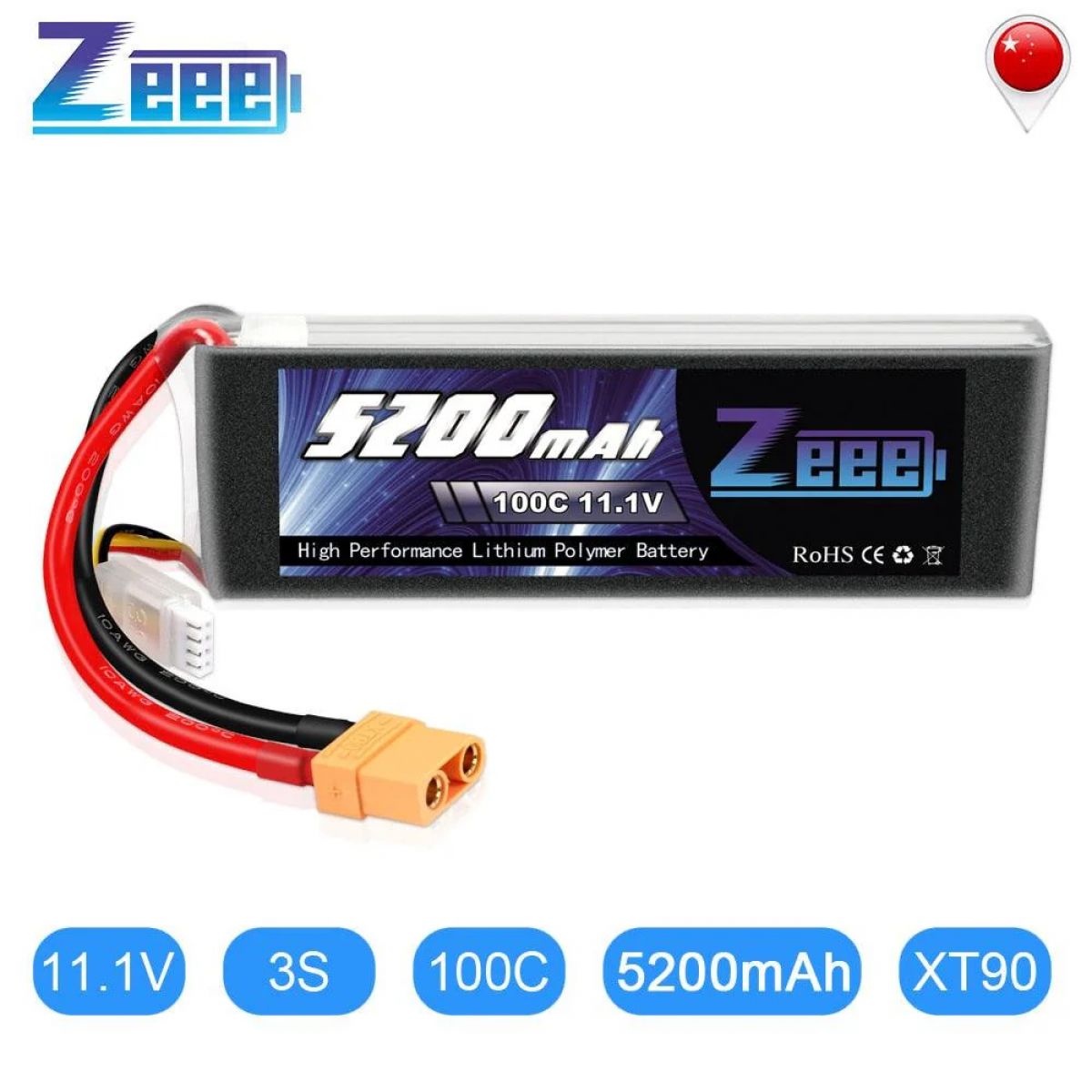 Zeee 5200mAh 100C 11.1V 3S LiPo аккумулятор с XT90, графеновый для RC авто, дрона, самолёта Zeee 5200mAh 100C 11.1V 3S LiPo аккумулятор с XT90, графеновый для RC авто, дрона, самолёта