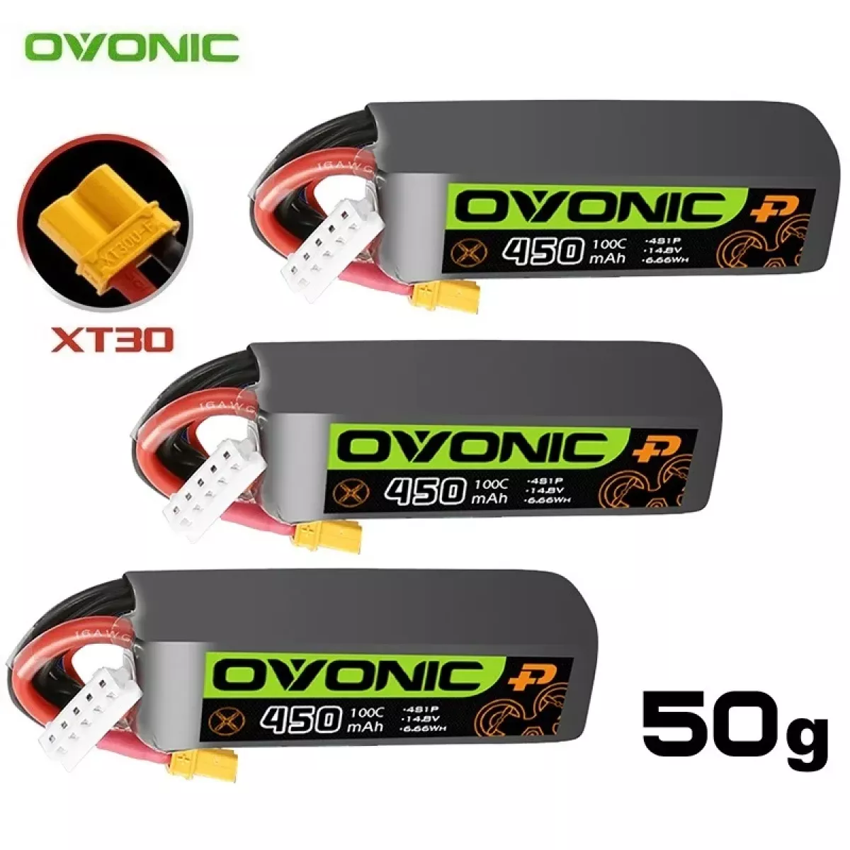 Аккумулятор Ovonic 14.8V 4S 450mAh 100C LIPO для дрона с разъёмом XT30 Аккумулятор Ovonic 14.8V 4S 450mAh 100C LIPO для дрона с разъёмом XT30