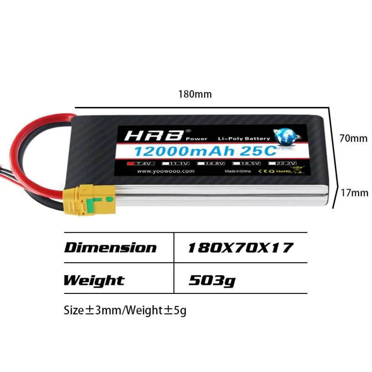 HRB Lipo 2S аккумулятор 12000mAh 7.4V 25C XT60 T EC2 EC3 EC5 XT90 XT30 для RC авто, катеров, дронов HRB Lipo 2S аккумулятор 12000mAh 7.4V 25C XT60 T EC2 EC3 EC5 XT90 XT30 для RC авто, катеров, дронов