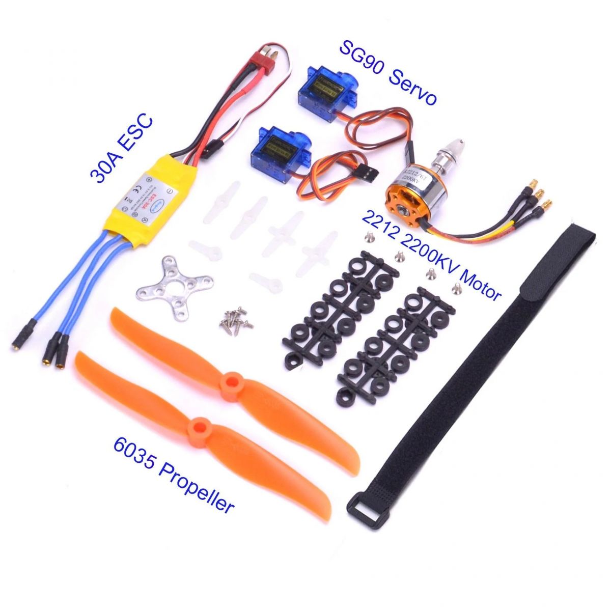 Бесщеточный мотор A2212 1400KV/2200KV, ESC 30A, SG90 9G серво, 8060 пропеллер для RC самолёта Бесщеточный мотор A2212 1400KV/2200KV, ESC 30A, SG90 9G серво, 8060 пропеллер для RC самолёта