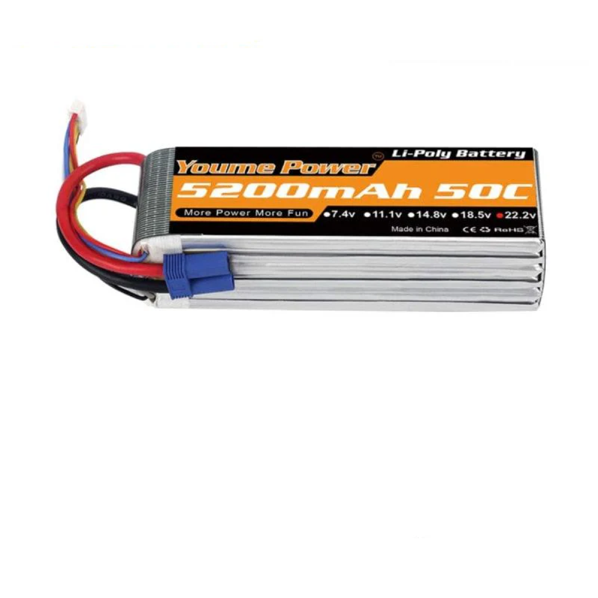 Аккумулятор Youme 6S 22.2В 5200мАч LiPo 50C XT60 T XT90 XT150 EC3 EC5 для моделей вертолётов, самолётов, лодок, квадрокоптеров Аккумулятор Youme 6S 22.2В 5200мАч LiPo 50C XT60 T XT90 XT150 EC3 EC5 для моделей вертолётов, самолётов, лодок, квадрокоптеров