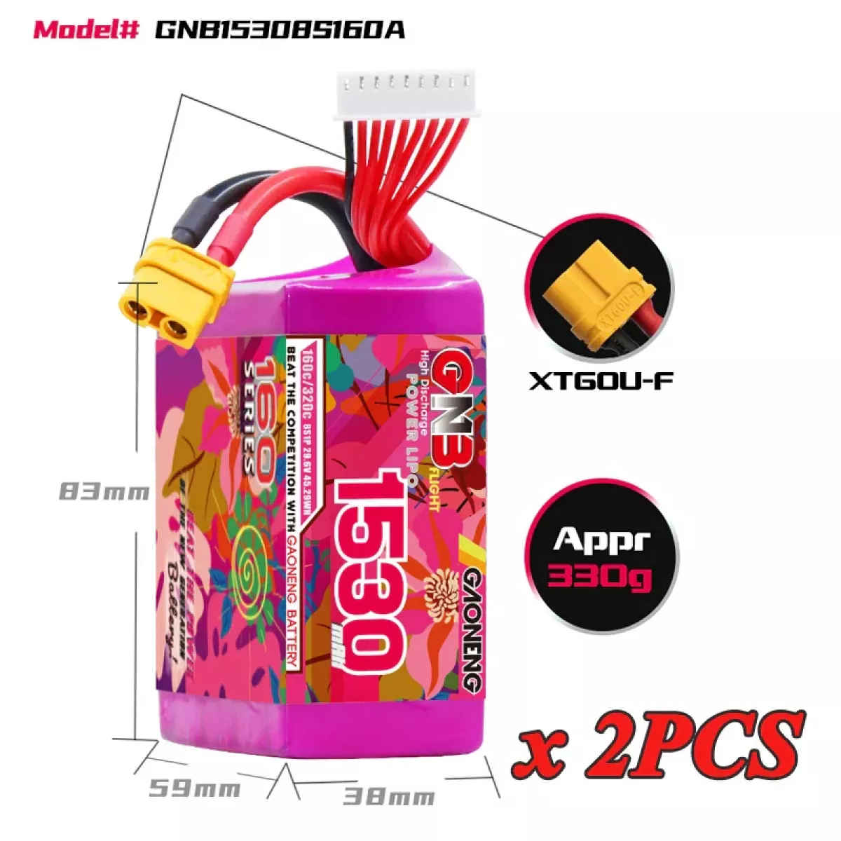 Аккумулятор GNB Lipo 4S/6S/8S 14.8В/22.2В/29.6В 1530мАч 160C с разъёмом XT60 для дронов Аккумулятор GNB Lipo 4S/6S/8S 14.8В/22.2В/29.6В 1530мАч 160C с разъёмом XT60 для дронов