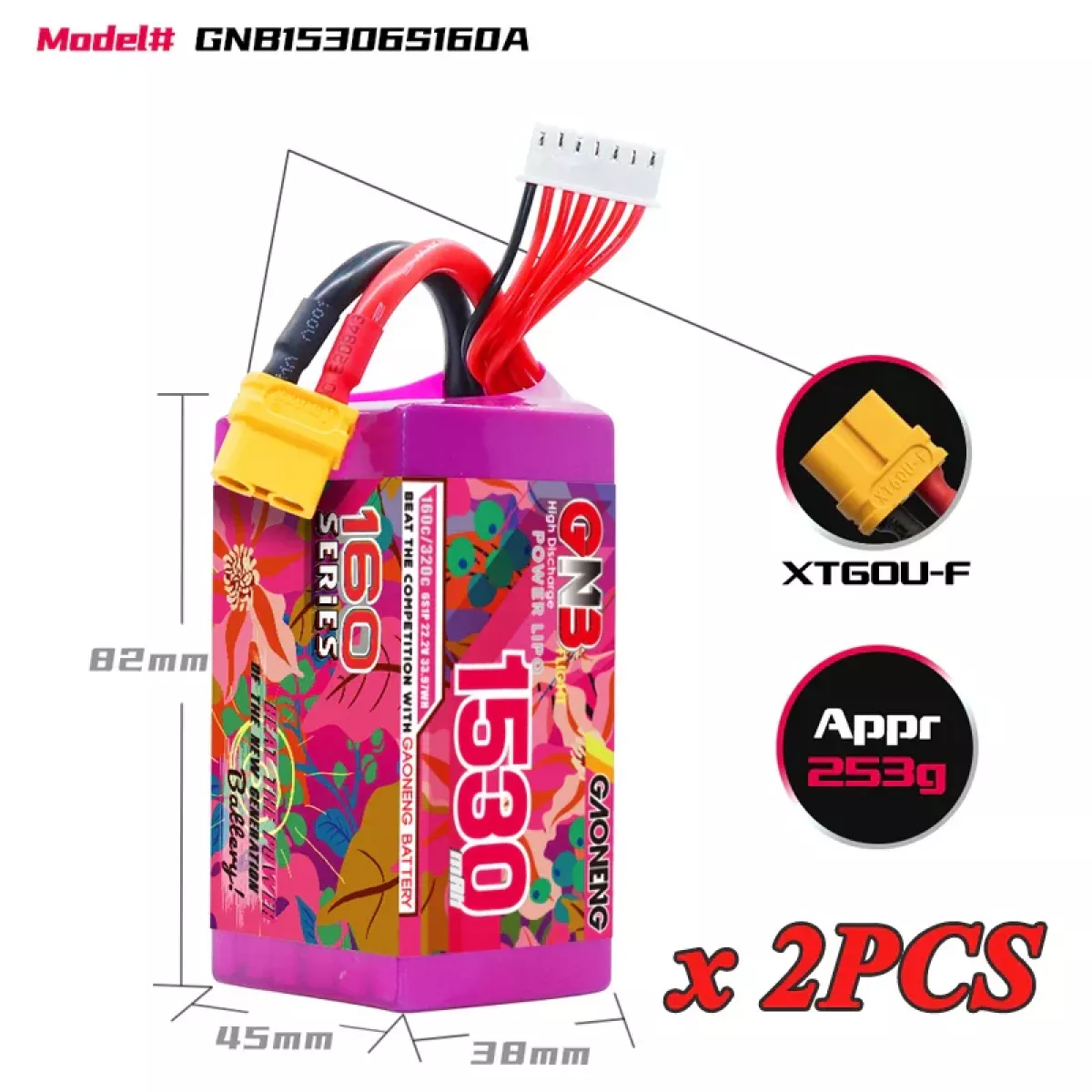 Аккумулятор GNB Lipo 4S/6S/8S 14.8В/22.2В/29.6В 1530мАч 160C с разъёмом XT60 для дронов Аккумулятор GNB Lipo 4S/6S/8S 14.8В/22.2В/29.6В 1530мАч 160C с разъёмом XT60 для дронов