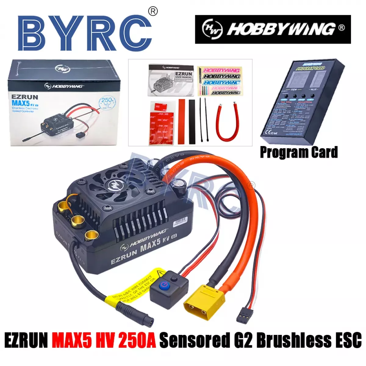 Бесколлекторный регулятор Hobbywing EZRUN MAX5 HV G2 ESC 250A 6-12S для 1/5 RC багги и траков Бесколлекторный регулятор Hobbywing EZRUN MAX5 HV G2 ESC 250A 6-12S для 1/5 RC багги и траков