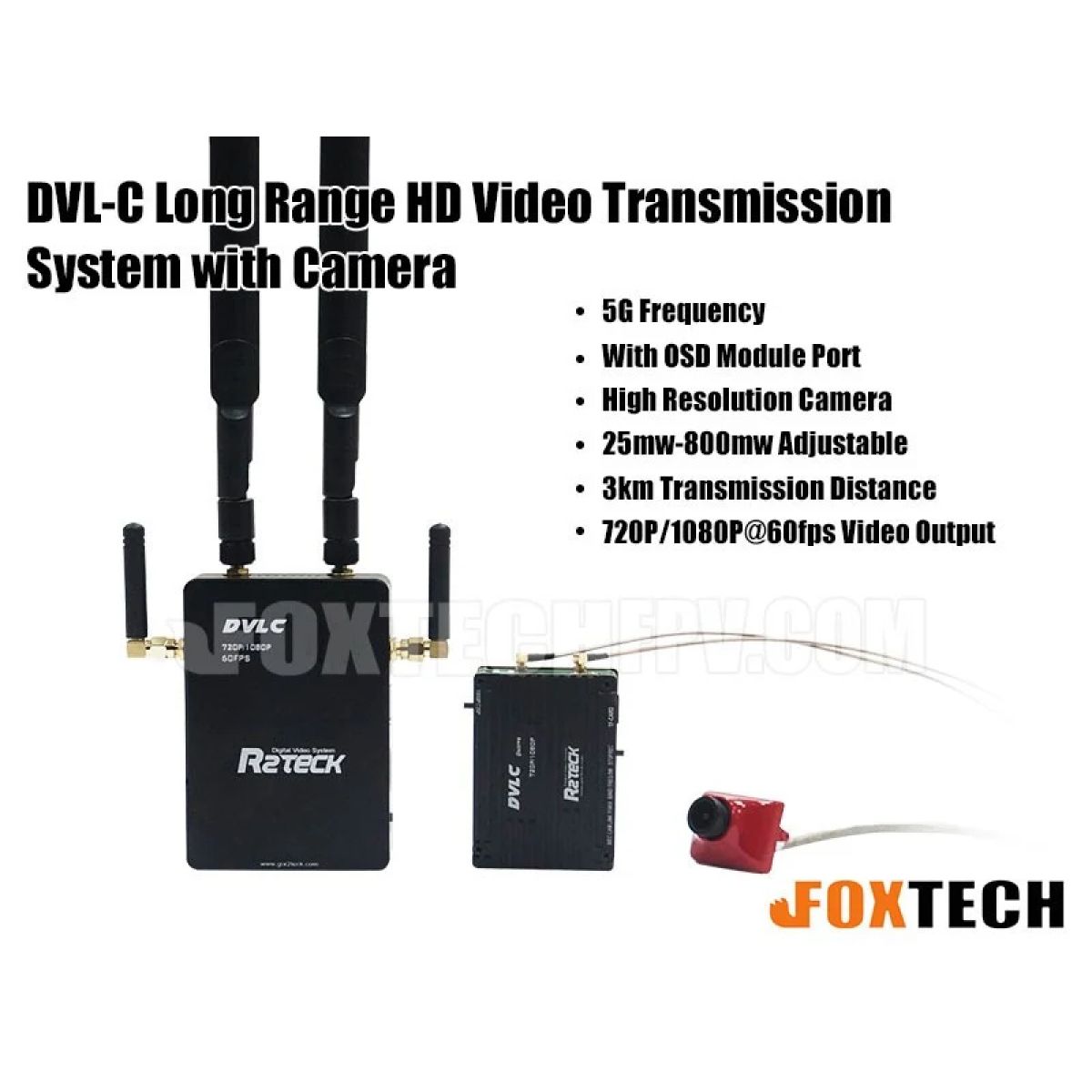 Foxtech DVL-C 5G 3KM Система передачи HD-видео 720/1080P@60FPS с камерой, дальность до 3 км Foxtech DVL-C 5G 3KM Система передачи HD-видео 720/1080P@60FPS с камерой, дальность до 3 км