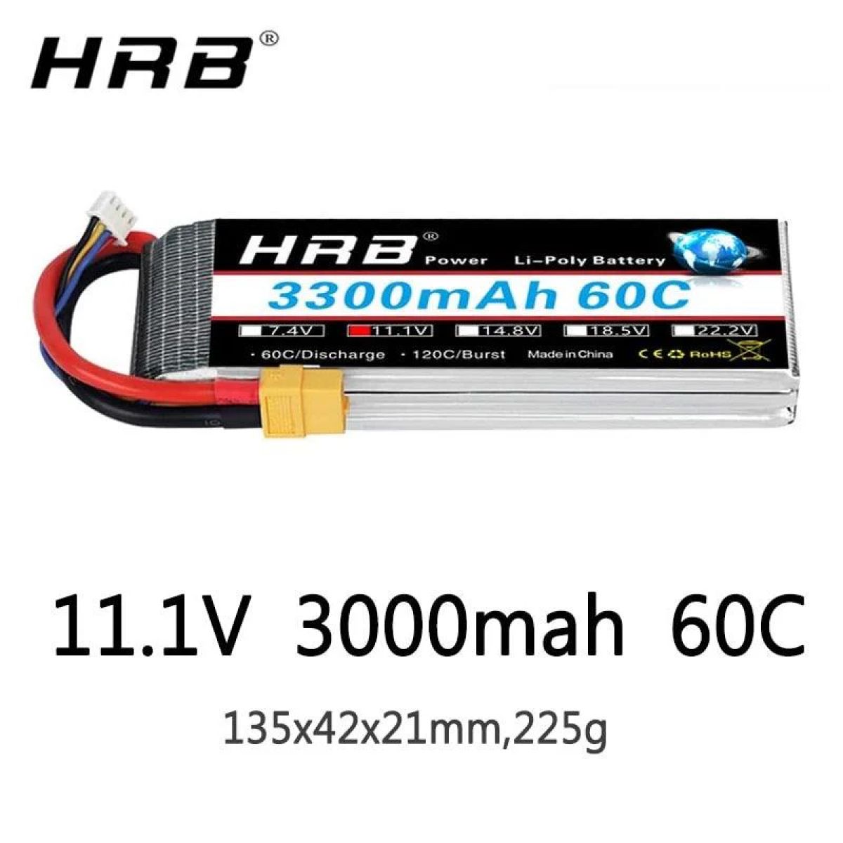 Аккумулятор HRB 3S 11.1В 3000мАч LiPo 60C с разъёмами XT60 EC5 T Deans XT90 для RC моделей Аккумулятор HRB 3S 11.1В 3000мАч LiPo 60C с разъёмами XT60 EC5 T Deans XT90 для RC моделей