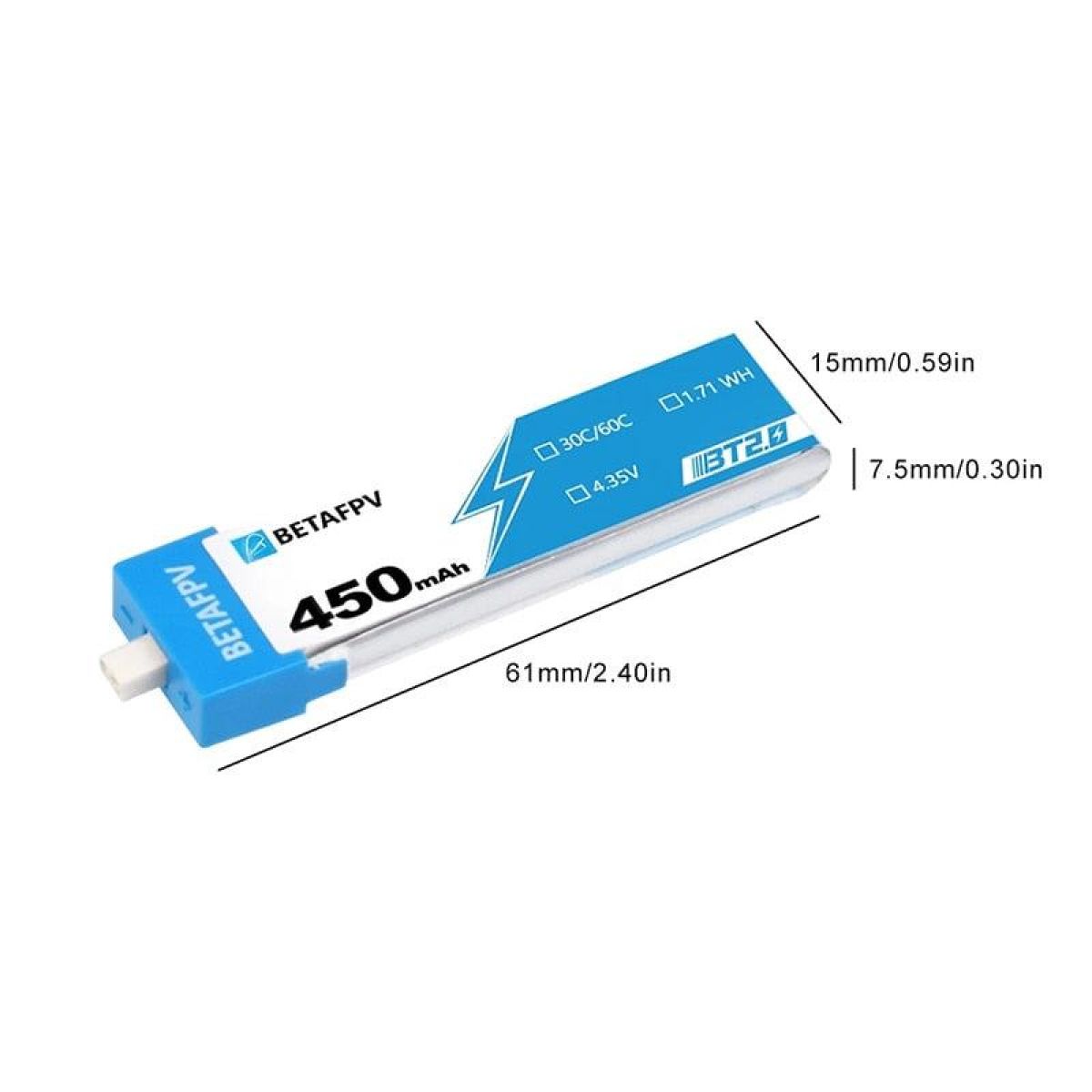 BETAFPV BT2.0 1S 450mAh 300mAh аккумулятор LiPo 4.35V 30C для гоночных FPV дронов, оригинал BETAFPV BT2.0 1S 450mAh 300mAh аккумулятор LiPo 4.35V 30C для гоночных FPV дронов, оригинал