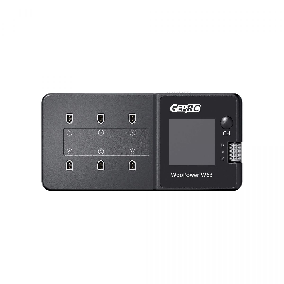 Умное зарядное устройство GEPRC WooPower W63 1S, 6 портов, 3A, PH2.0/BT2.0/A30, XT60, USB-C, IPS дисплей Умное зарядное устройство GEPRC WooPower W63 1S, 6 портов, 3A, PH2.0/BT2.0/A30, XT60, USB-C, IPS дисплей
