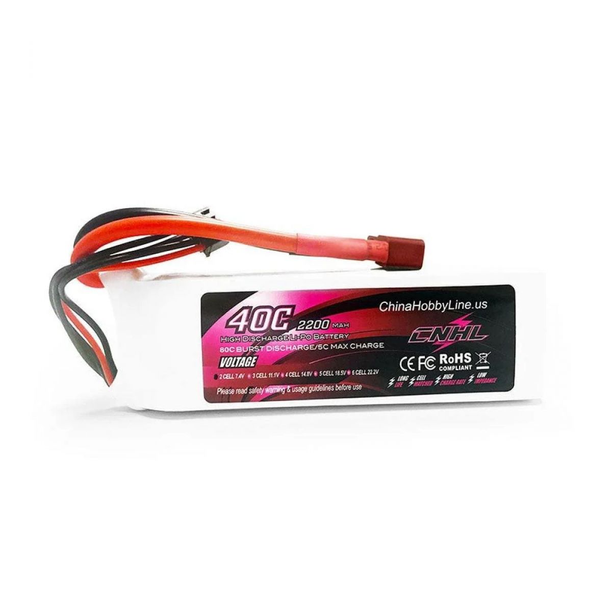 Аккумулятор CNHL 7.4V 2200mAh Lipo 2S 40C с разъёмом T Dean для FPV дронов, самолётов, вертолётов Аккумулятор CNHL 7.4V 2200mAh Lipo 2S 40C с разъёмом T Dean для FPV дронов, самолётов, вертолётов
