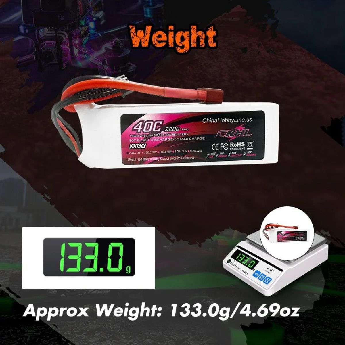 Аккумулятор CNHL 7.4V 2200mAh Lipo 2S 40C с разъёмом T Dean для FPV дронов, самолётов, вертолётов Аккумулятор CNHL 7.4V 2200mAh Lipo 2S 40C с разъёмом T Dean для FPV дронов, самолётов, вертолётов