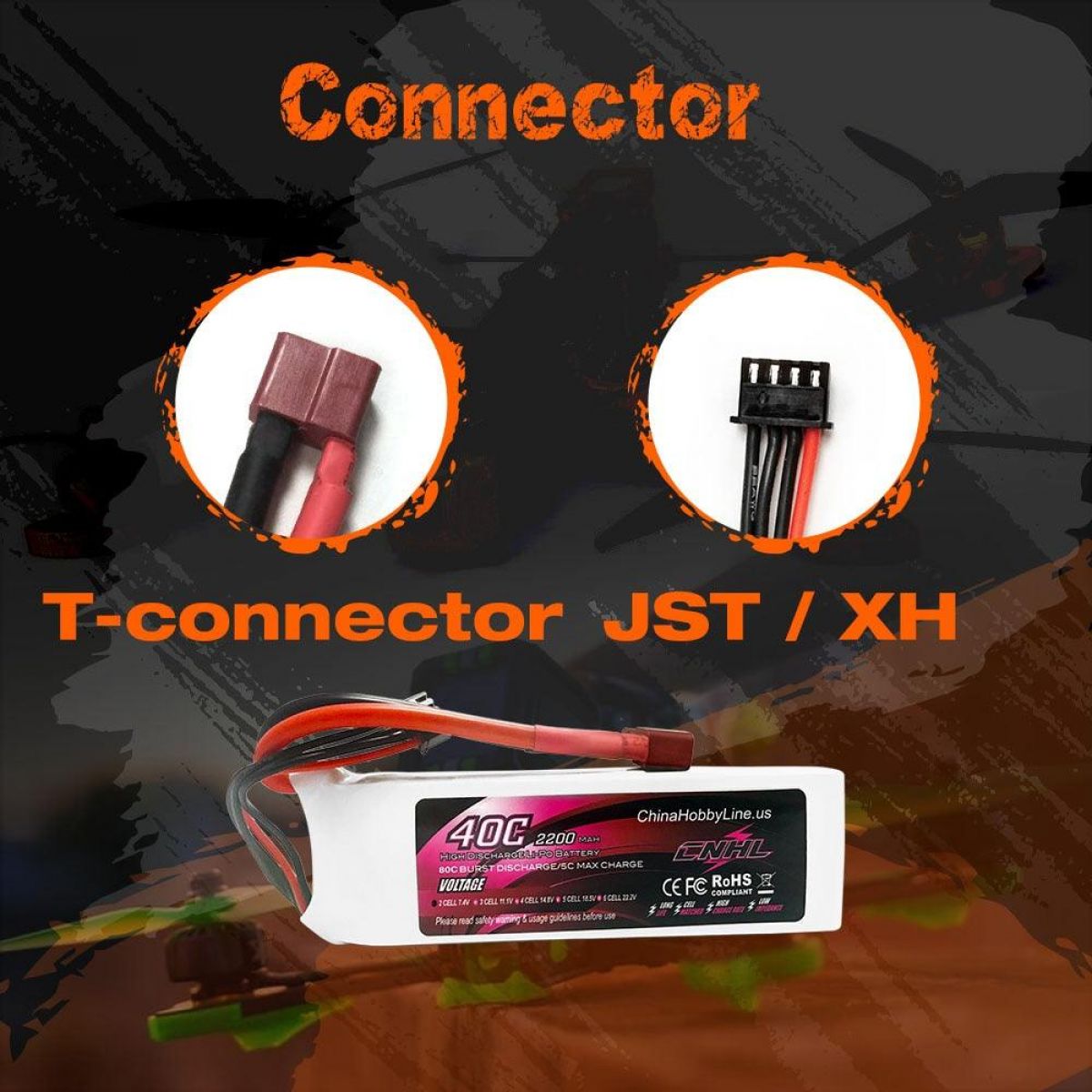 Аккумулятор CNHL 7.4V 2200mAh Lipo 2S 40C с разъёмом T Dean для FPV дронов, самолётов, вертолётов Аккумулятор CNHL 7.4V 2200mAh Lipo 2S 40C с разъёмом T Dean для FPV дронов, самолётов, вертолётов