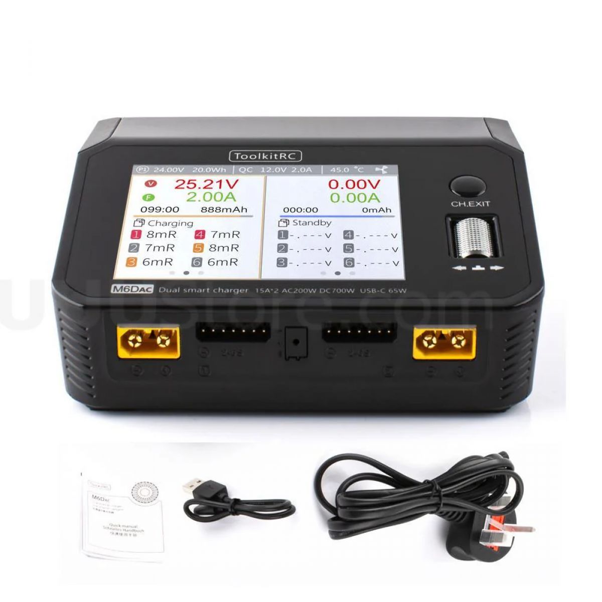Зарядное устройство ToolkitRC M6DAC 350Вт x2 USB-C 65Вт AC/DC для 1-6S Lipo LiHV Lion NiMh Pb Зарядное устройство ToolkitRC M6DAC 350Вт x2 USB-C 65Вт AC/DC для 1-6S Lipo LiHV Lion NiMh Pb
