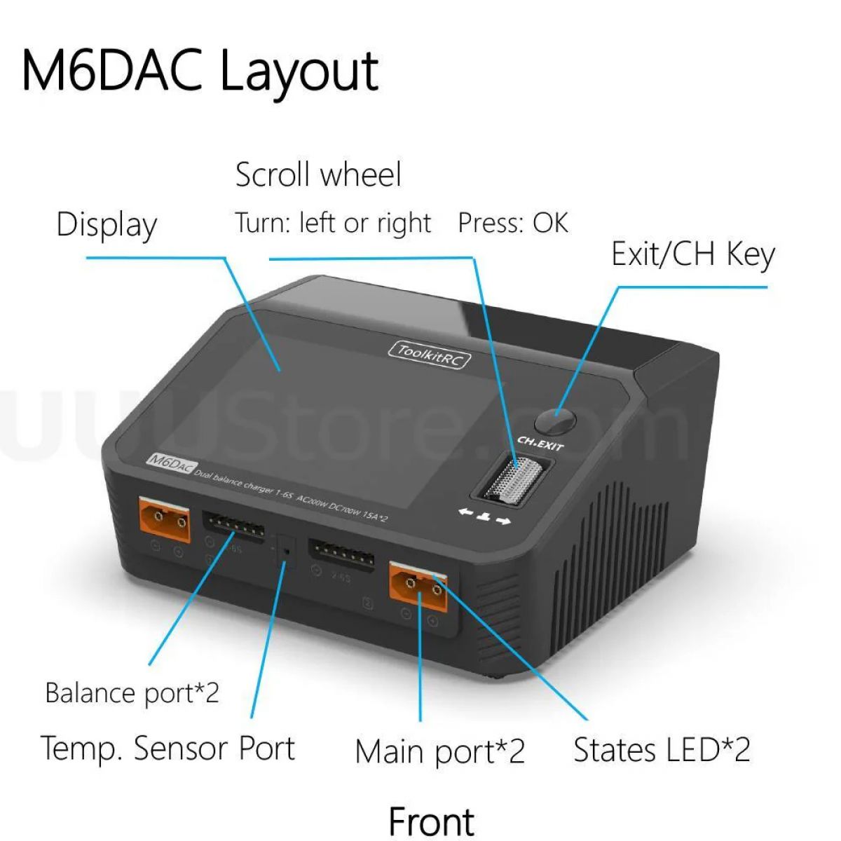 Зарядное устройство ToolkitRC M6DAC 350Вт x2 USB-C 65Вт AC/DC для 1-6S Lipo LiHV Lion NiMh Pb Зарядное устройство ToolkitRC M6DAC 350Вт x2 USB-C 65Вт AC/DC для 1-6S Lipo LiHV Lion NiMh Pb
