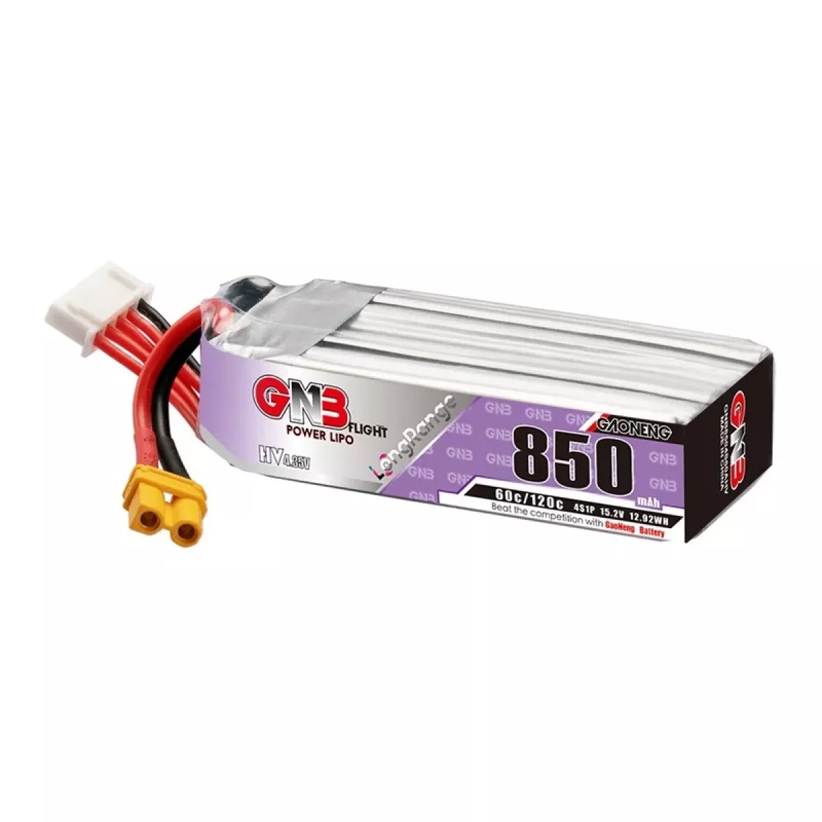 GAONENG GNB LiPo аккумулятор 4S HV 15.2В 850мАч 60C/120C с разъёмом XT30U-F GAONENG GNB LiPo аккумулятор 4S HV 15.2В 850мАч 60C/120C с разъёмом XT30U-F