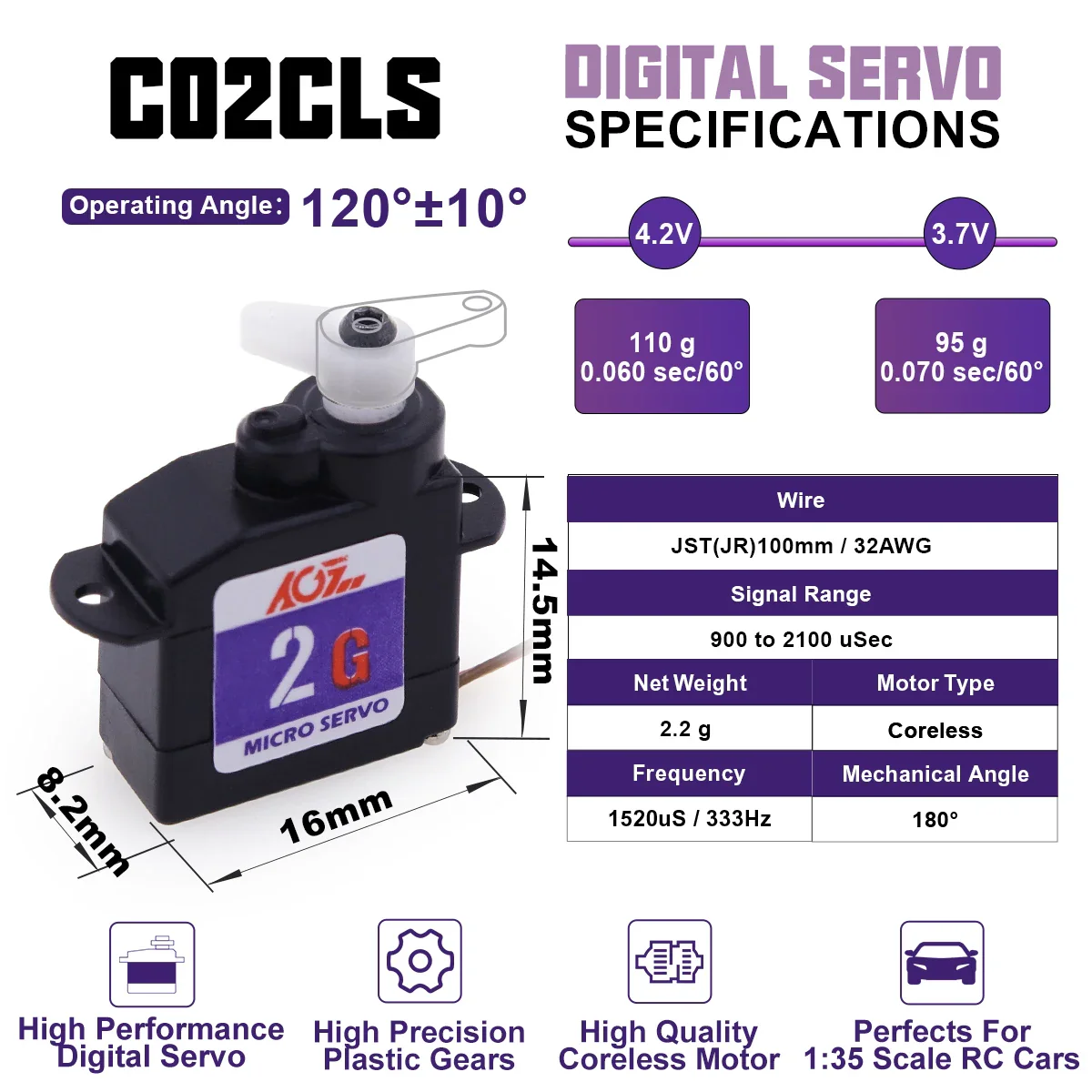 AGFRC C02CLS - цифровой суб-микро серво 2.2г, 0.06сек, 180°, пластик, для RC самолётов, вертолётов AGFRC C02CLS - цифровой суб-микро серво 2.2г, 0.06сек, 180°, пластик, для RC самолётов, вертолётов