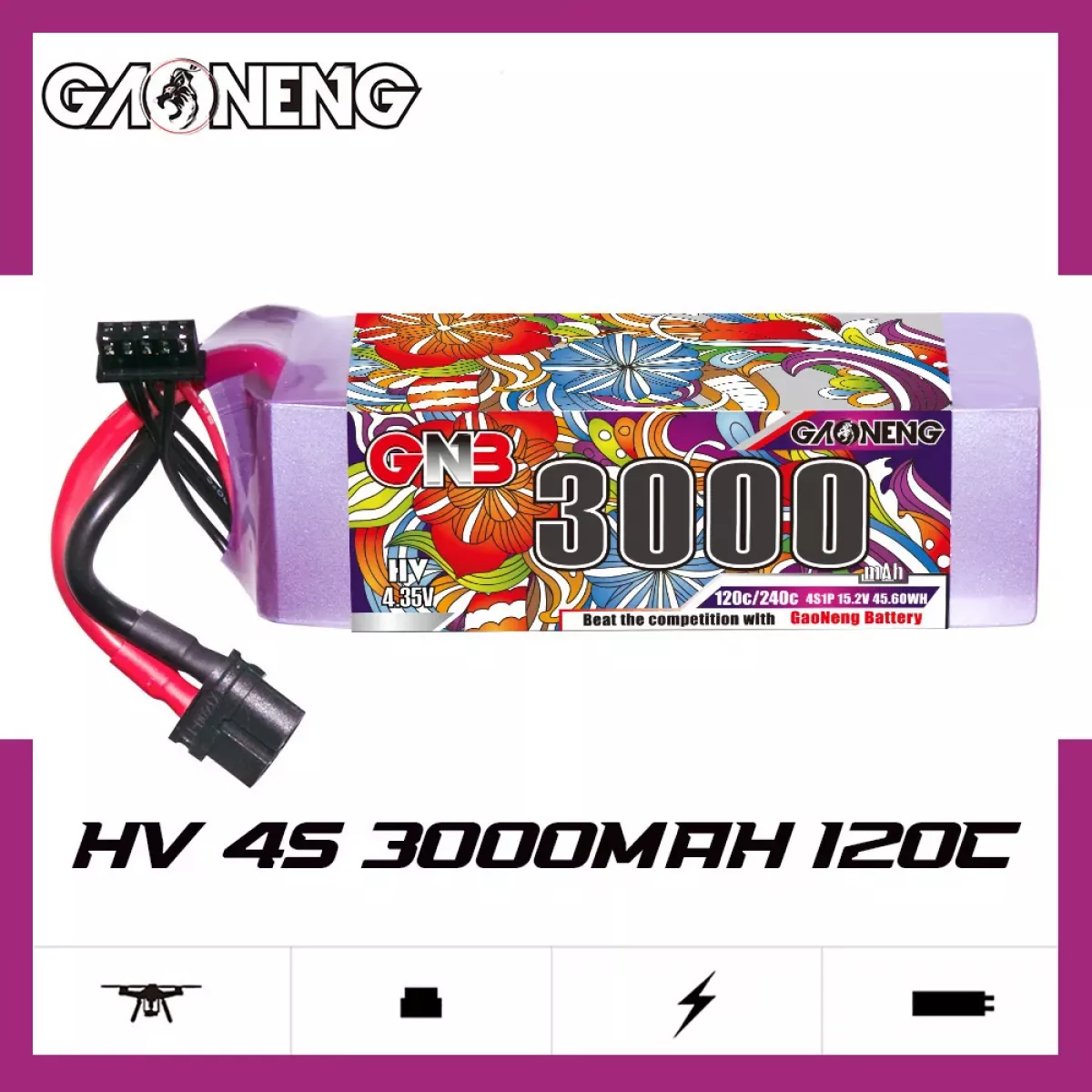 Аккумулятор GNB 4S HV 15.2V 3000мАч 120C/240C LiPo для дрона с разъёмами XT60/XT90 Аккумулятор GNB 4S HV 15.2V 3000мАч 120C/240C LiPo для дрона с разъёмами XT60/XT90