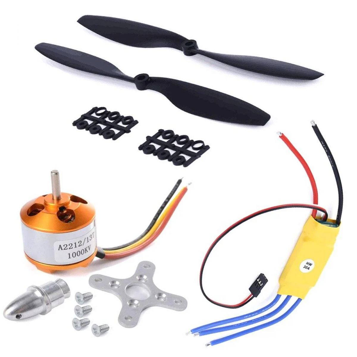 Бесколлекторный мотор A2212 1000KV + SimonK 30A ESC + пара 1045 пропеллеров для F450/F550 квадрокоптера Бесколлекторный мотор A2212 1000KV + SimonK 30A ESC + пара 1045 пропеллеров для F450/F550 квадрокоптера