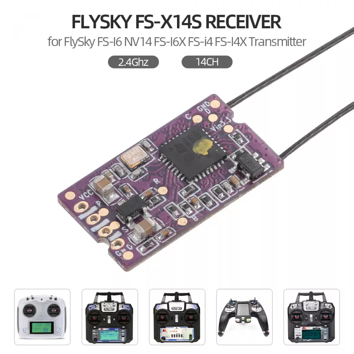 Приёмник FlySky FS-X14S 2.4ГГц 14CH, PPM, i-BUS, S.BUS для передатчиков FlySky FS-i6, FS-i6X, NV14 Приёмник FlySky FS-X14S 2.4ГГц 14CH, PPM, i-BUS, S.BUS для передатчиков FlySky FS-i6, FS-i6X, NV14