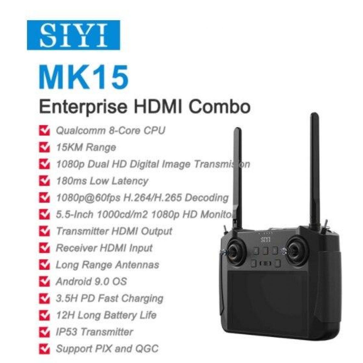 SIYI MK15 Mini Радиосистема, пульт ДУ, 5.5" HB-экран, 1080p FPV, 15KM, Android, 2ГБ/16ГБ SIYI MK15 Mini Радиосистема, пульт ДУ, 5.5" HB-экран, 1080p FPV, 15KM, Android, 2ГБ/16ГБ