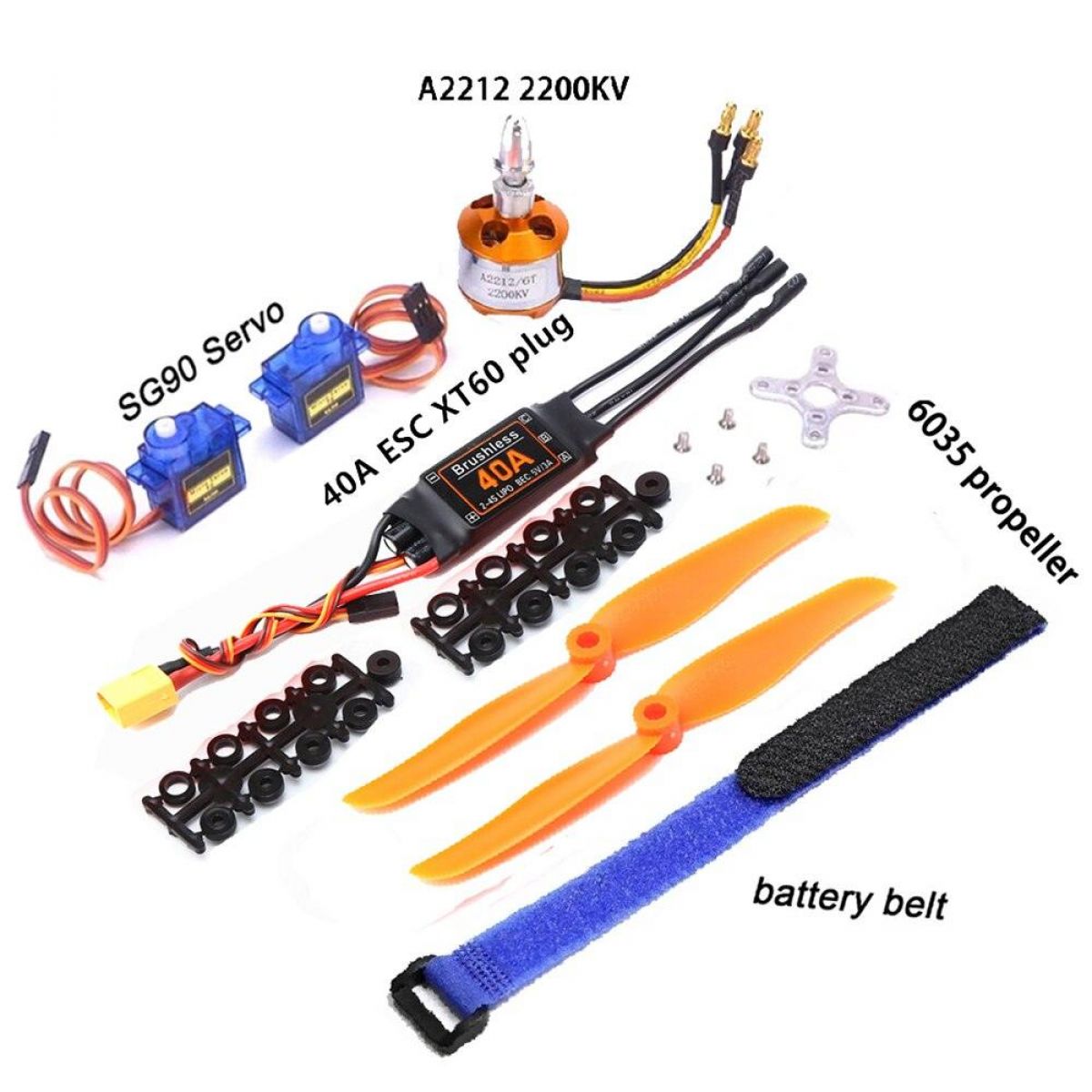 Бесколлекторный мотор A2212 1000KV/1400KV/2200KV, ESC 40A, пропеллер, SG90 9G серво для RC самолёта Бесколлекторный мотор A2212 1000KV/1400KV/2200KV, ESC 40A, пропеллер, SG90 9G серво для RC самолёта