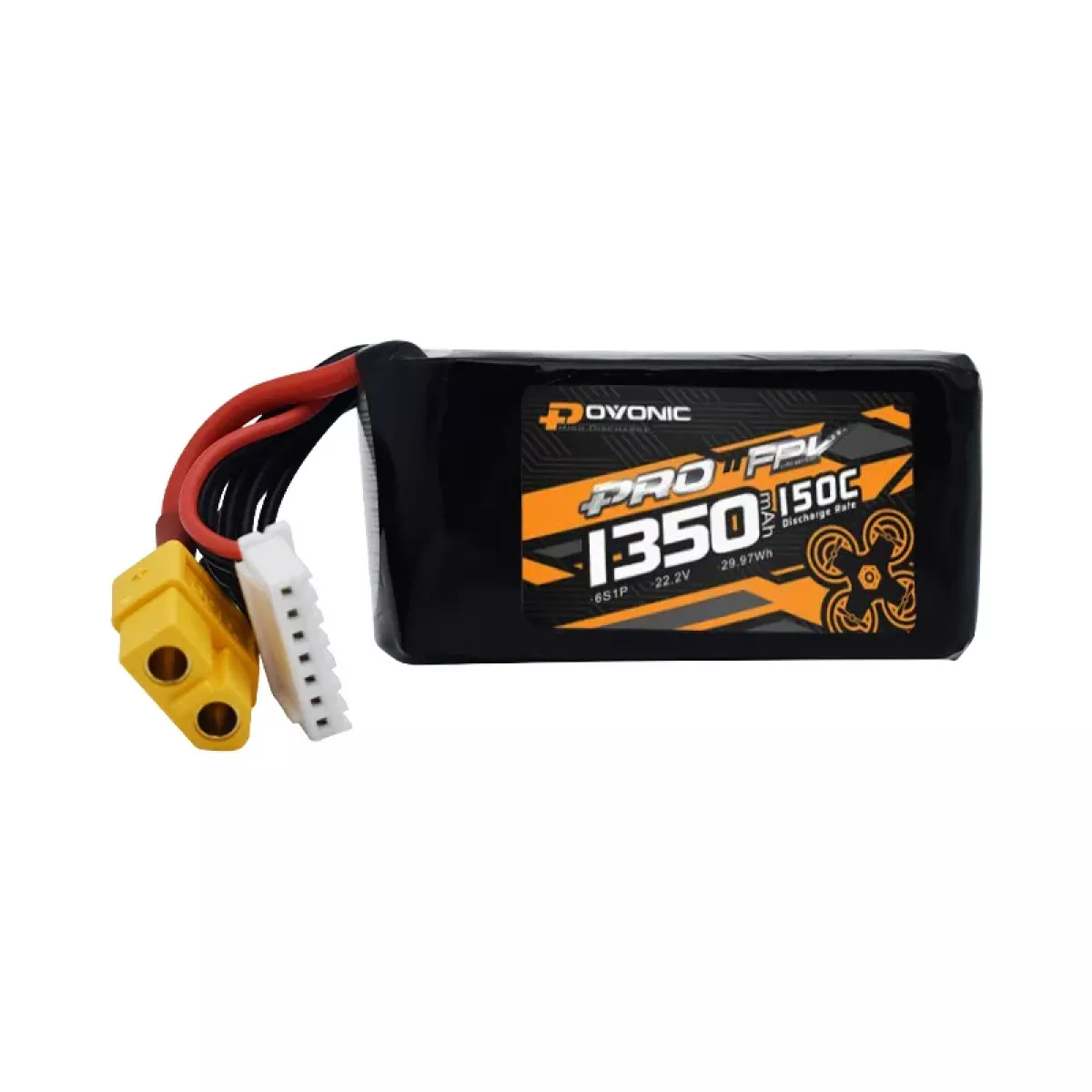 Аккумулятор LiPo Ovonic 6S 22.2В 1350мАч 150C для FPV дрона с разъёмом XT60 Аккумулятор LiPo Ovonic 6S 22.2В 1350мАч 150C для FPV дрона с разъёмом XT60