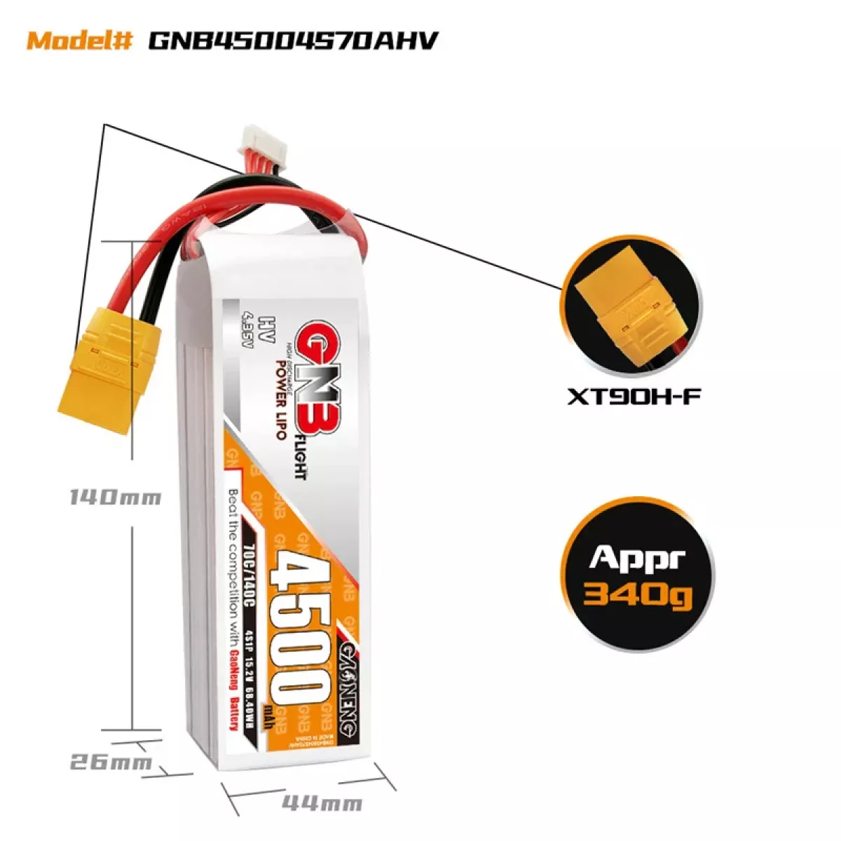 Аккумулятор LiPo GNB 4S HV 15.2В 4500мАч 70C/140C для дронов Аккумулятор LiPo GNB 4S HV 15.2В 4500мАч 70C/140C для дронов