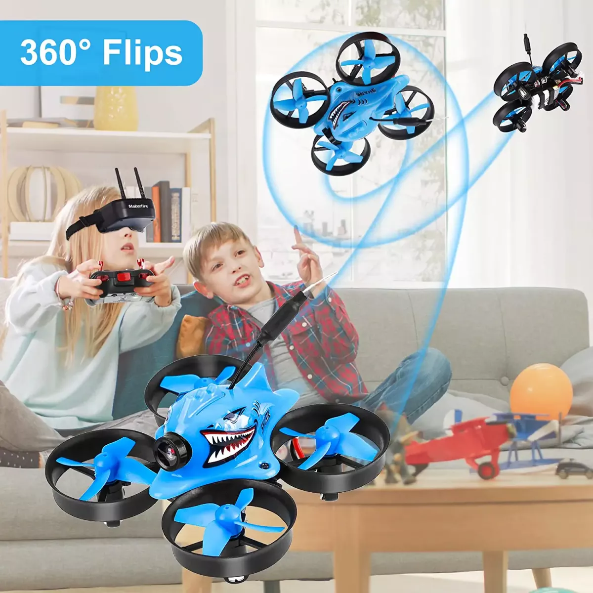 FPV-дрон Makerfire Micro RTF Tiny Whoop с FPV-очками, 1000TVL камерой и удержанием высоты FPV-дрон Makerfire Micro RTF Tiny Whoop с FPV-очками, 1000TVL камерой и удержанием высоты