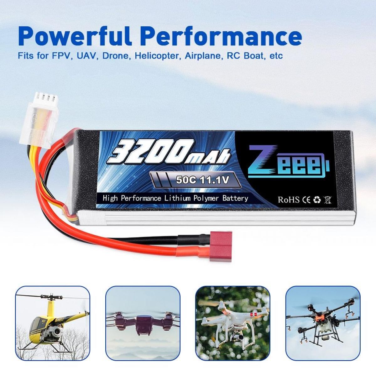 2шт Zeee 11.1V 50C 3200mAh 3S Lipo аккумулятор с разъёмом Deans для RC самолёта, машины, лодки 2шт Zeee 11.1V 50C 3200mAh 3S Lipo аккумулятор с разъёмом Deans для RC самолёта, машины, лодки