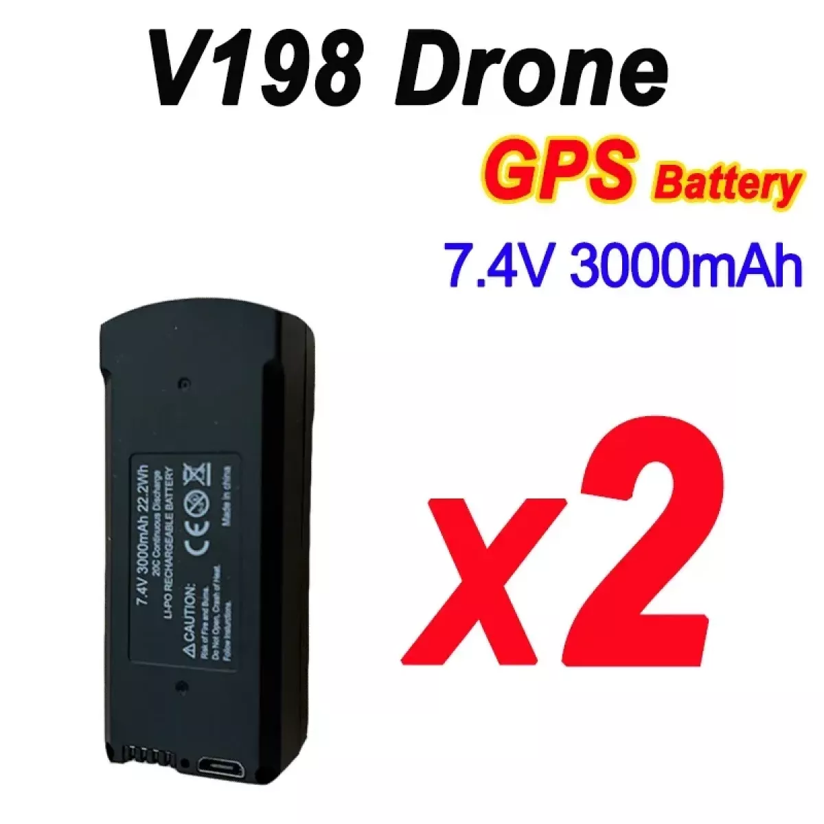 Аккумулятор для дрона V198, 7.4V, ёмкость 3000mAh Аккумулятор для дрона V198, 7.4V, ёмкость 3000mAh