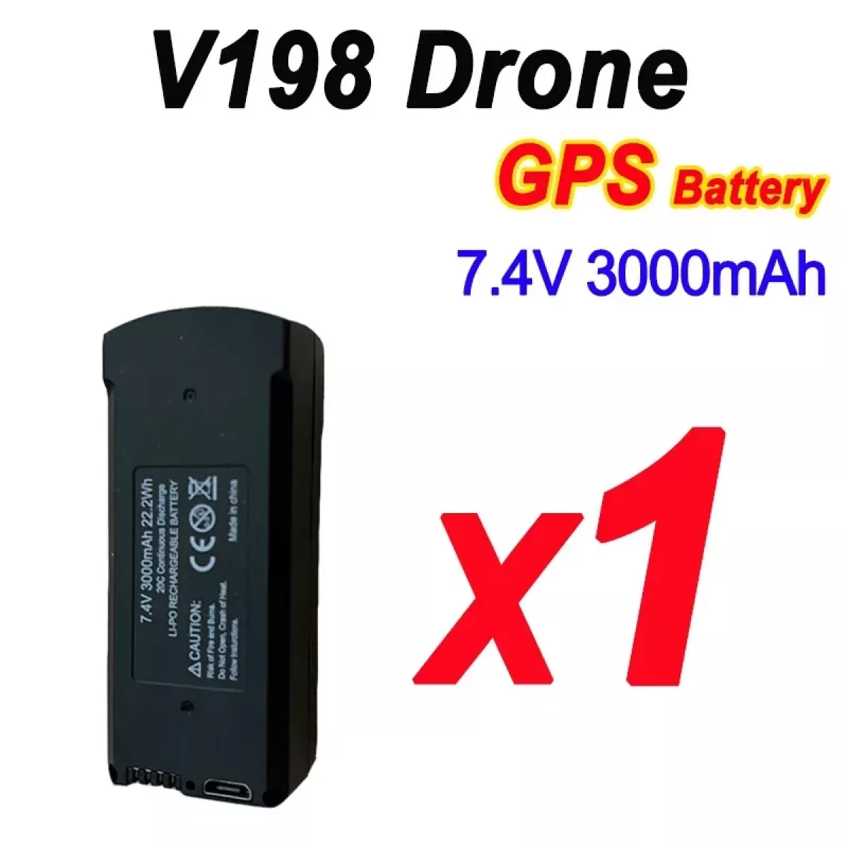 Аккумулятор для дрона V198, 7.4V, ёмкость 3000mAh Аккумулятор для дрона V198, 7.4V, ёмкость 3000mAh