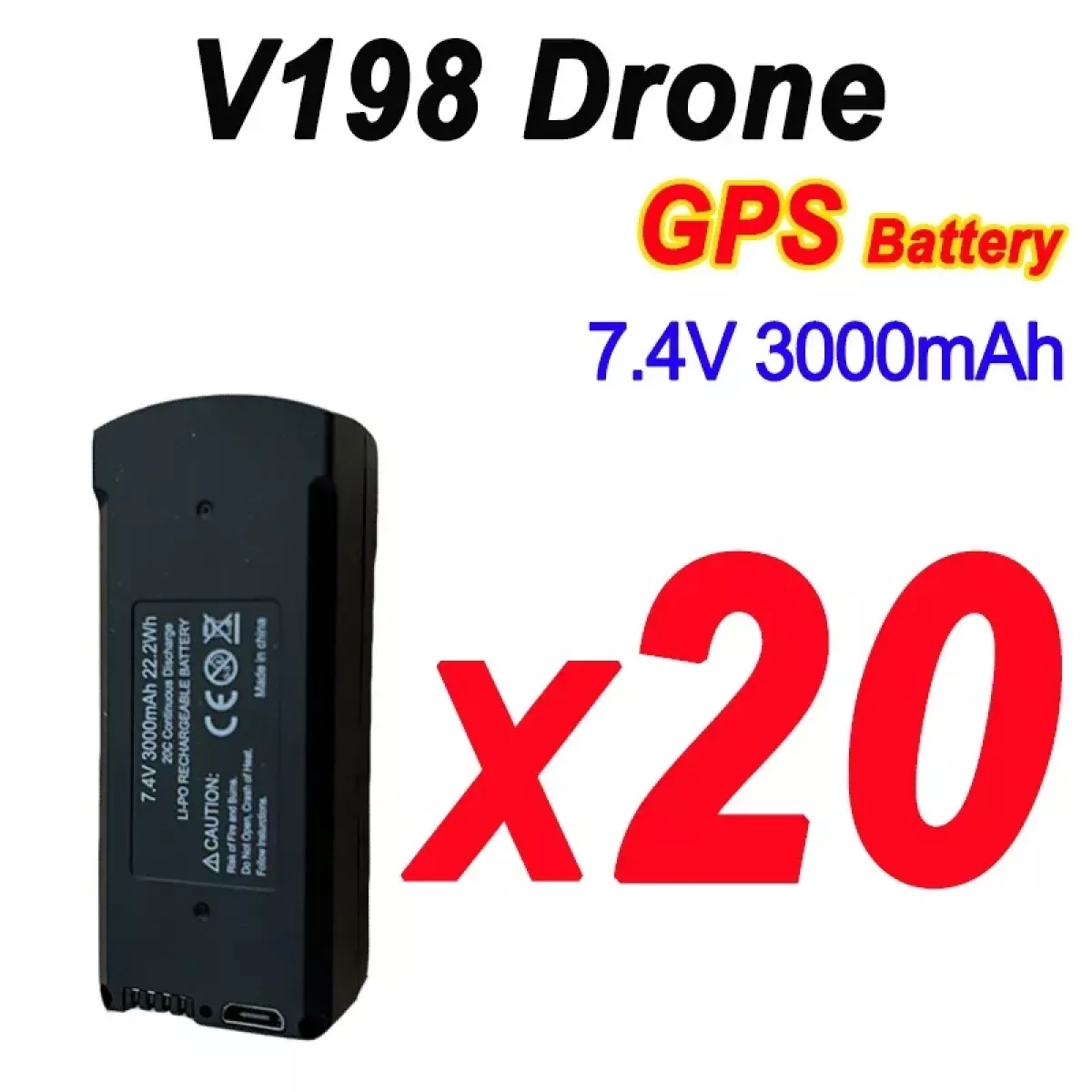 Аккумулятор для дрона V198, 7.4V, ёмкость 3000mAh Аккумулятор для дрона V198, 7.4V, ёмкость 3000mAh