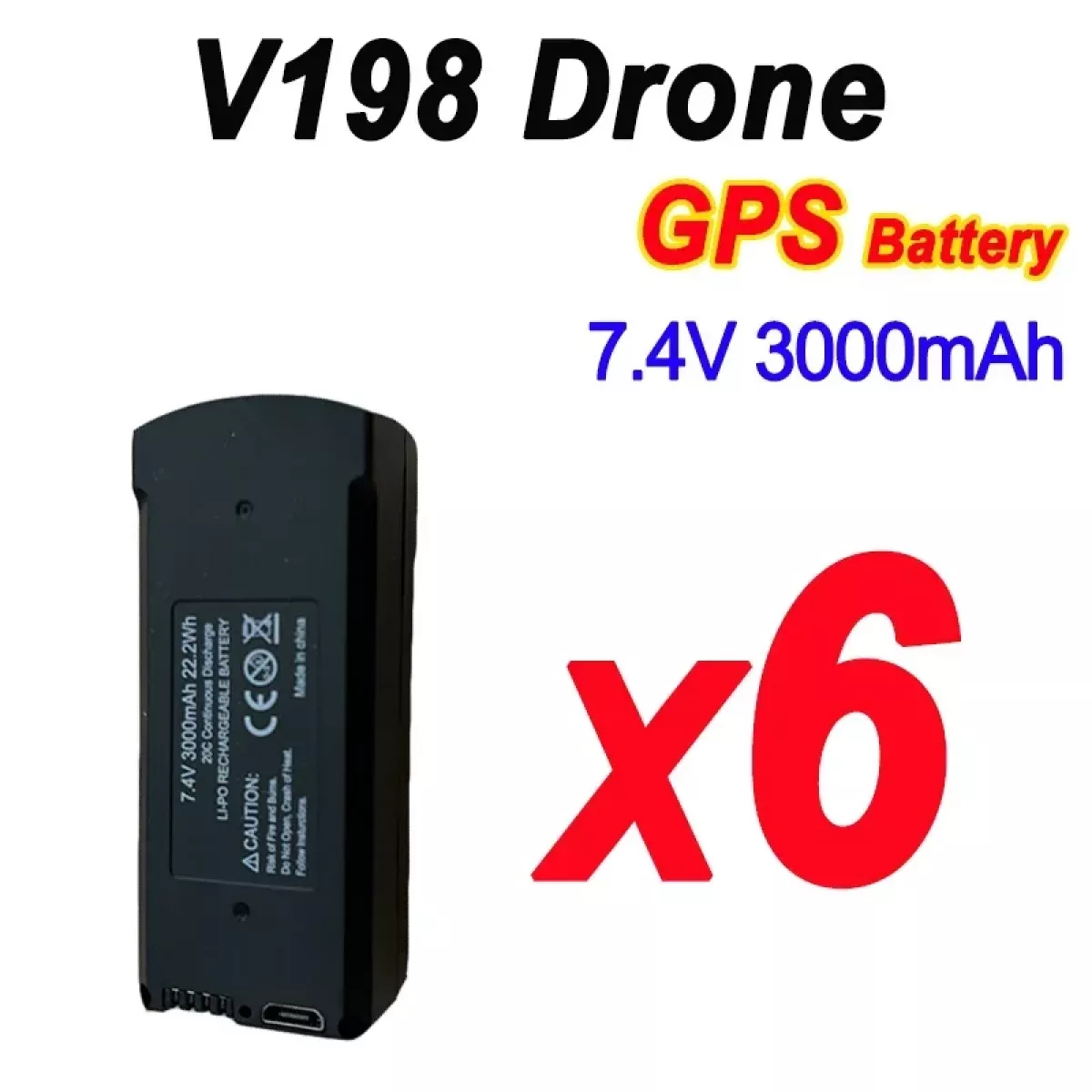 Аккумулятор для дрона V198, 7.4V, ёмкость 3000mAh Аккумулятор для дрона V198, 7.4V, ёмкость 3000mAh