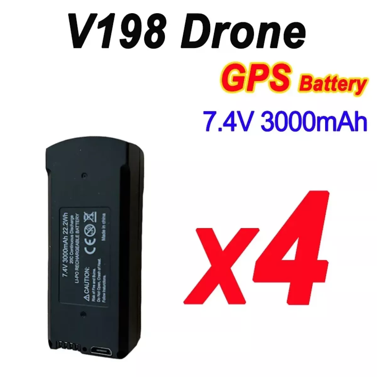 Аккумулятор для дрона V198, 7.4V, ёмкость 3000mAh Аккумулятор для дрона V198, 7.4V, ёмкость 3000mAh