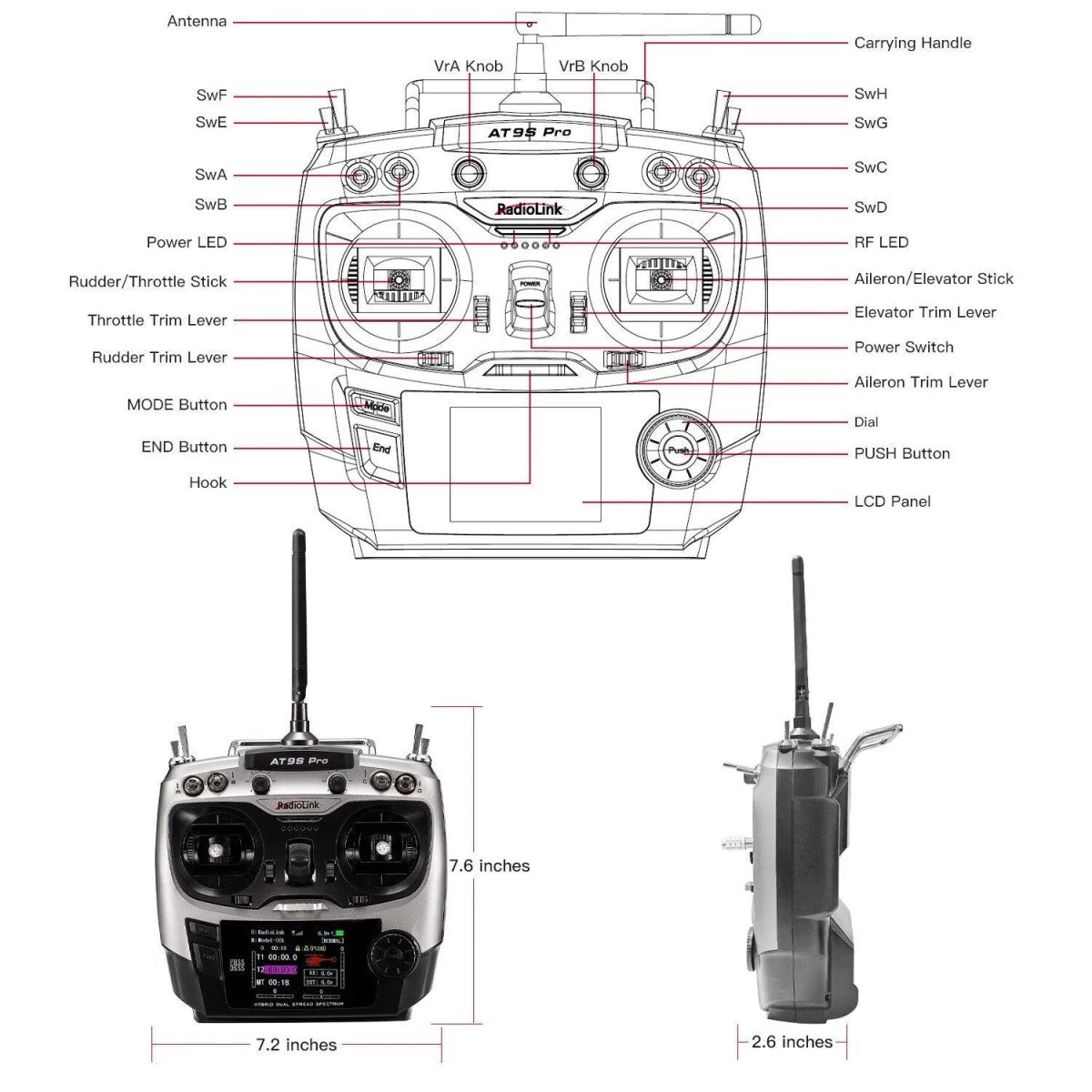 Аппаратура управления RadioLink AT9S PRO 2.4G 12CH Mode2 с приёмником R9DS для RC самолётов и дронов Аппаратура управления RadioLink AT9S PRO 2.4G 12CH Mode2 с приёмником R9DS для RC самолётов и дронов