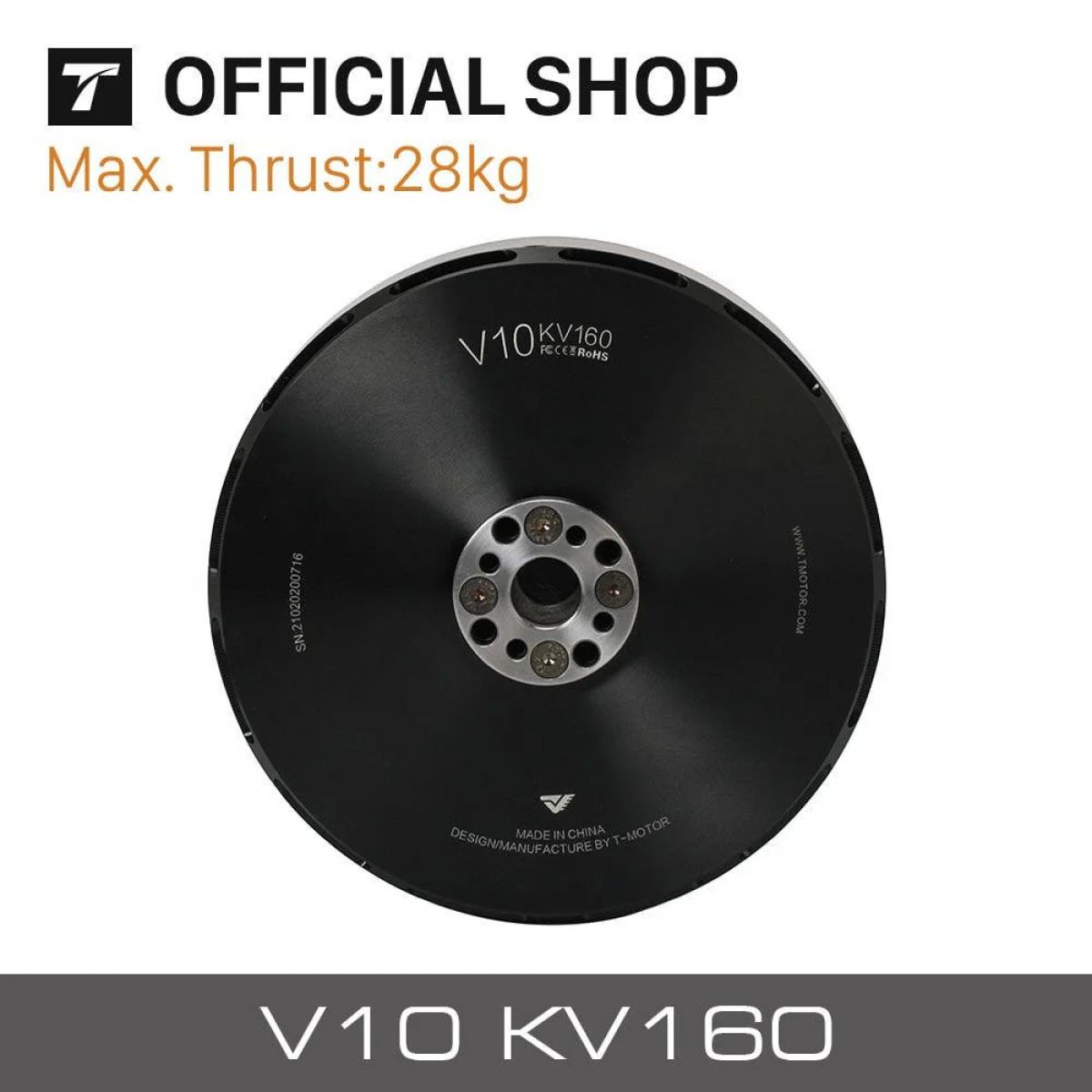 Бесколлекторный мотор T-motor V10 KV160 12S 120CC 28кг тяга для мультикоптеров и квадрокоптеров Бесколлекторный мотор T-motor V10 KV160 12S 120CC 28кг тяга для мультикоптеров и квадрокоптеров