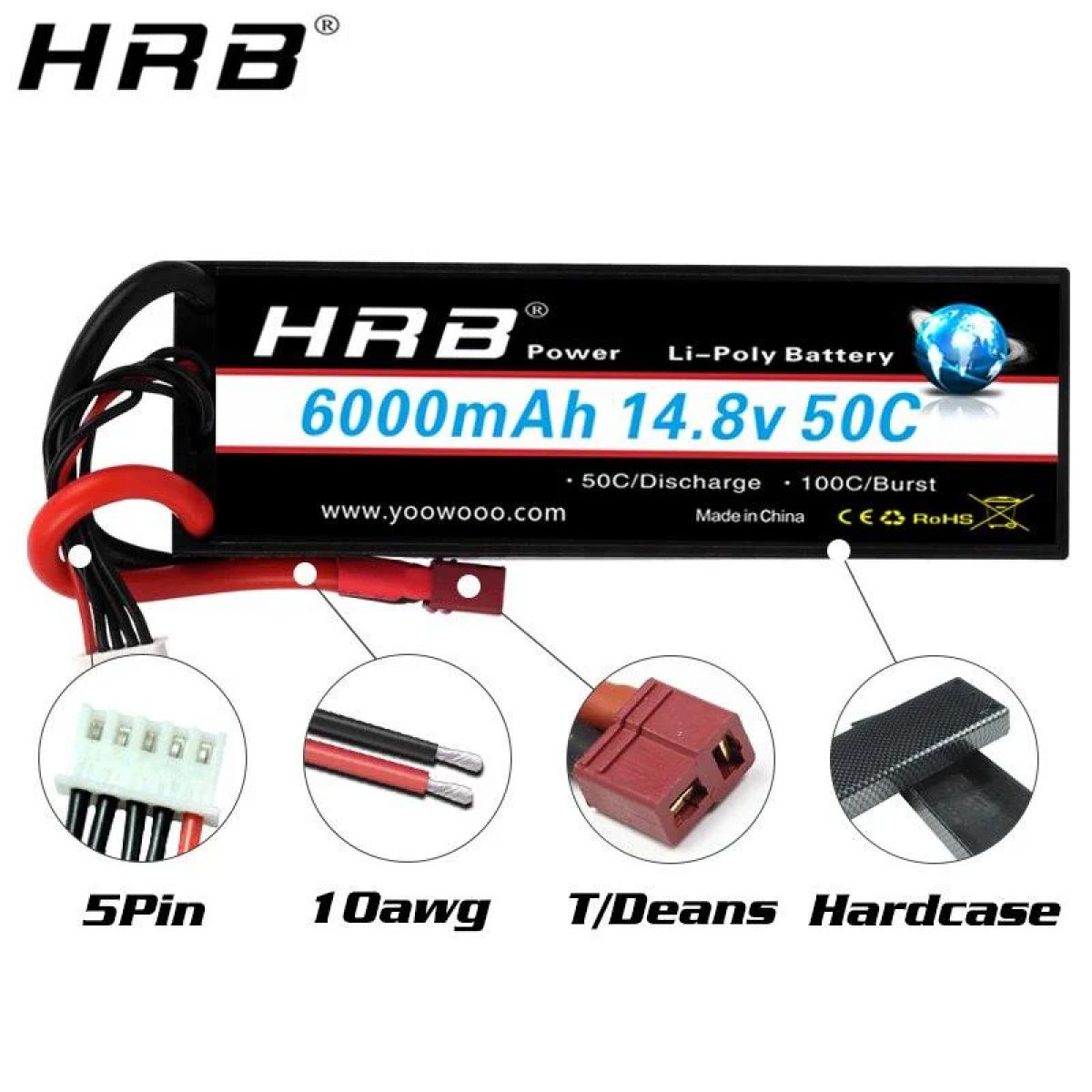 HRB 4S 14.8V 6000mAh LiPo аккумулятор 50C Hard Case Deans T XR60 XT90 EC5 для RC авто, лодок, вертолетов HRB 4S 14.8V 6000mAh LiPo аккумулятор 50C Hard Case Deans T XR60 XT90 EC5 для RC авто, лодок, вертолетов