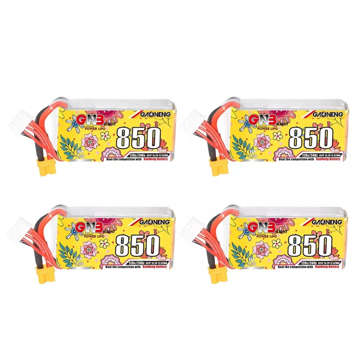 Аккумулятор LiPo GNB 4S HV 15.2В 850мАч для дрона с разъемом XT30 Аккумулятор LiPo GNB 4S HV 15.2В 850мАч для дрона с разъемом XT30
