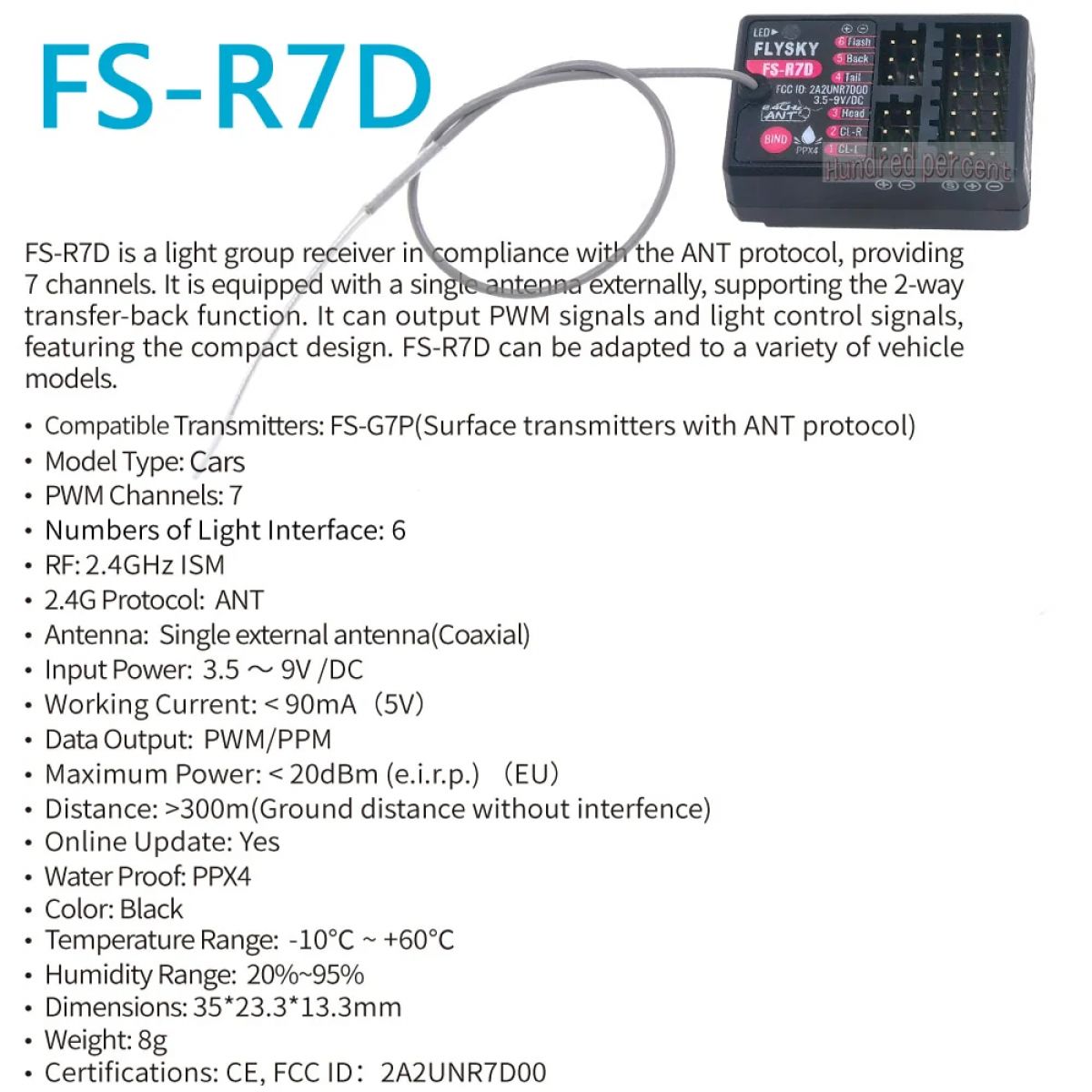 FLYSKY R7D FS-G7P Fusi 7-канальный приемник для G7P 2.4G, пульт ДУ для RC авто и моделей кораблей FLYSKY R7D FS-G7P Fusi 7-канальный приемник для G7P 2.4G, пульт ДУ для RC авто и моделей кораблей