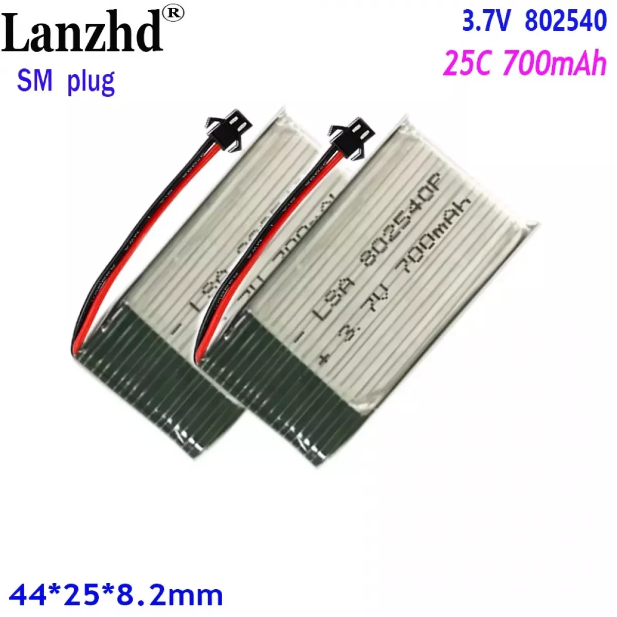 Аккумулятор 802540 25C 3.7V 700мАч с разъемом SM для дрона и авиамодели Аккумулятор 802540 25C 3.7V 700мАч с разъемом SM для дрона и авиамодели