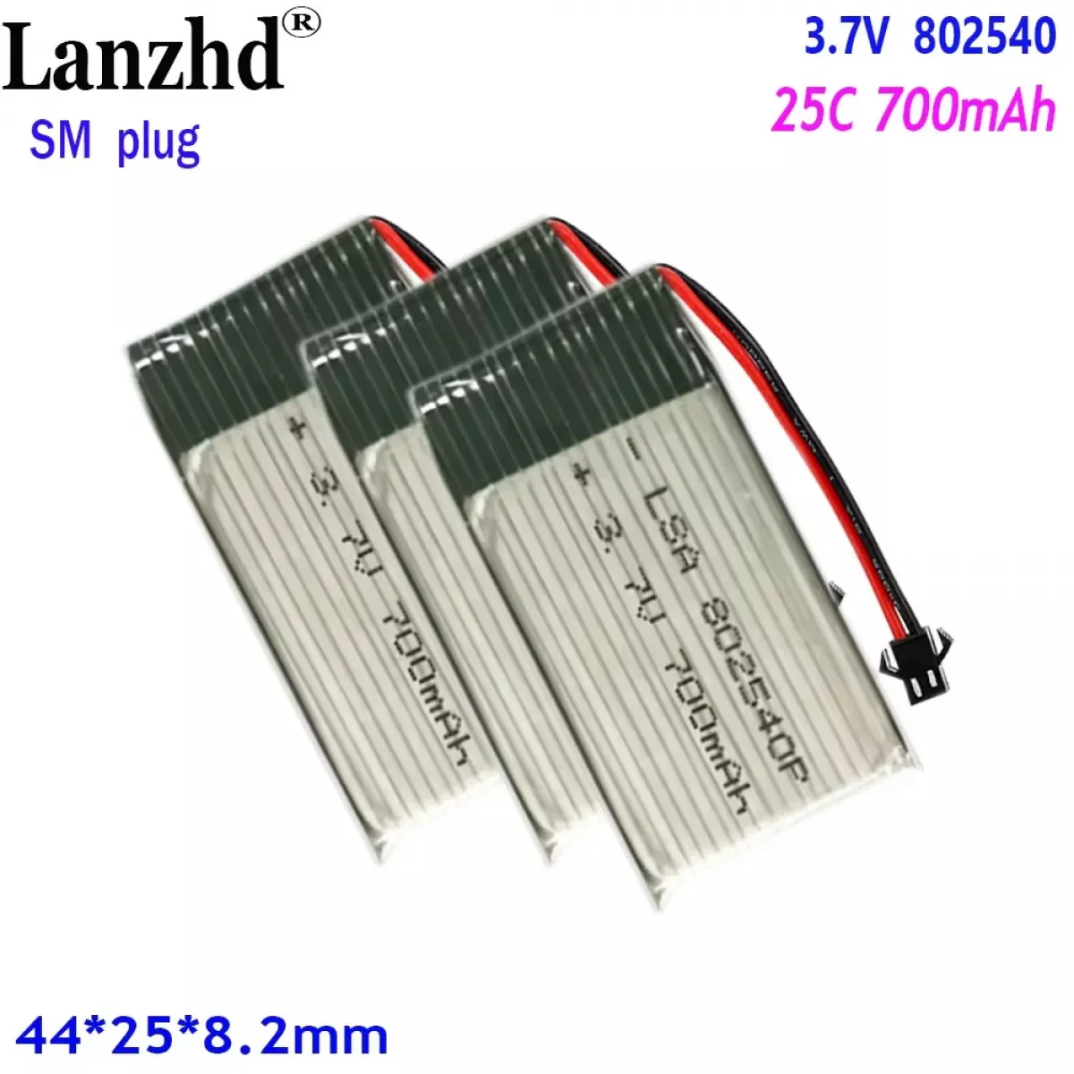 Аккумулятор 802540 25C 3.7V 700мАч с разъемом SM для дрона и авиамодели Аккумулятор 802540 25C 3.7V 700мАч с разъемом SM для дрона и авиамодели