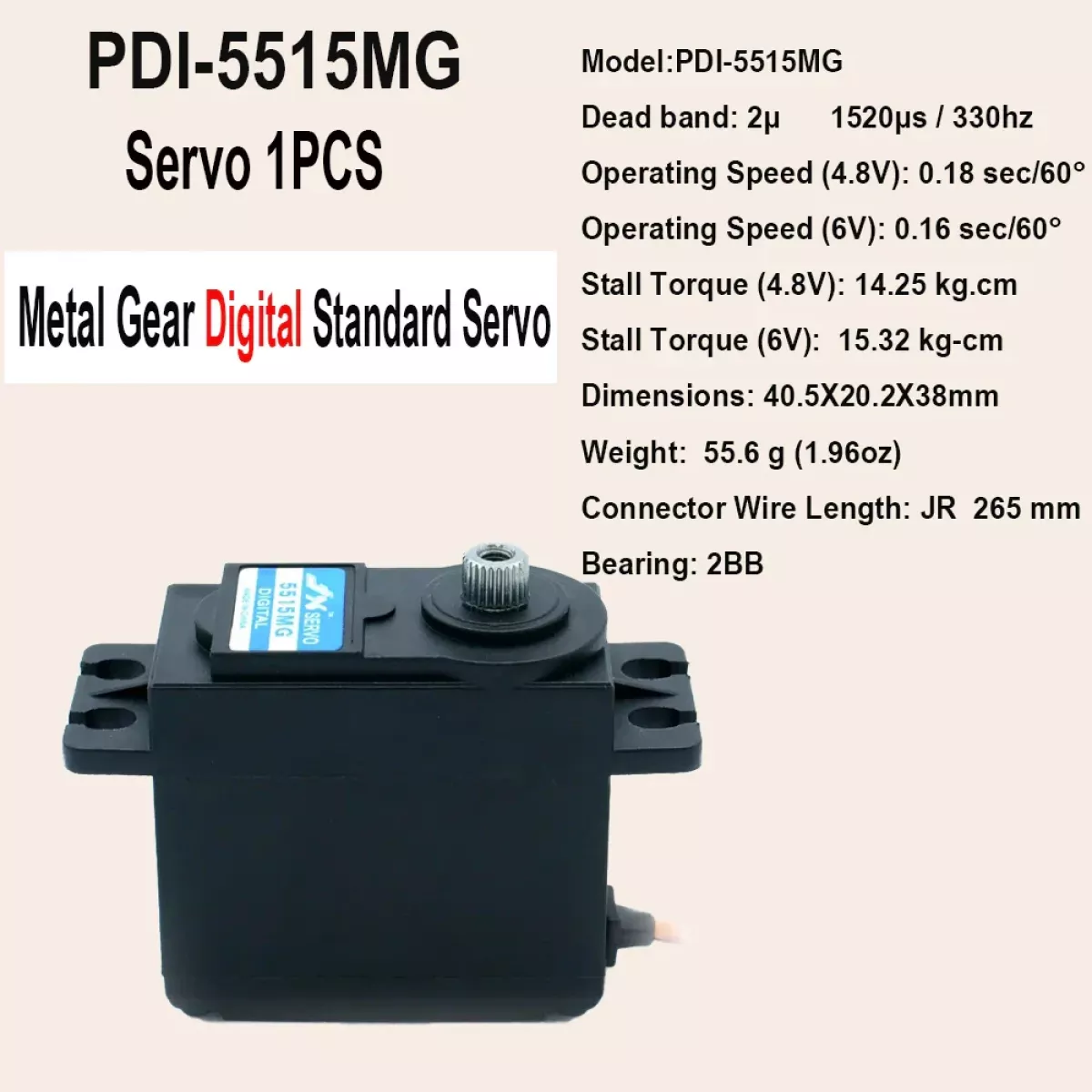 JX Servo PDI-5515MG — цифровой сервопривод 15 кг, металл, для 1:8/1:10 REMO RC авто и дронов JX Servo PDI-5515MG — цифровой сервопривод 15 кг, металл, для 1:8/1:10 REMO RC авто и дронов