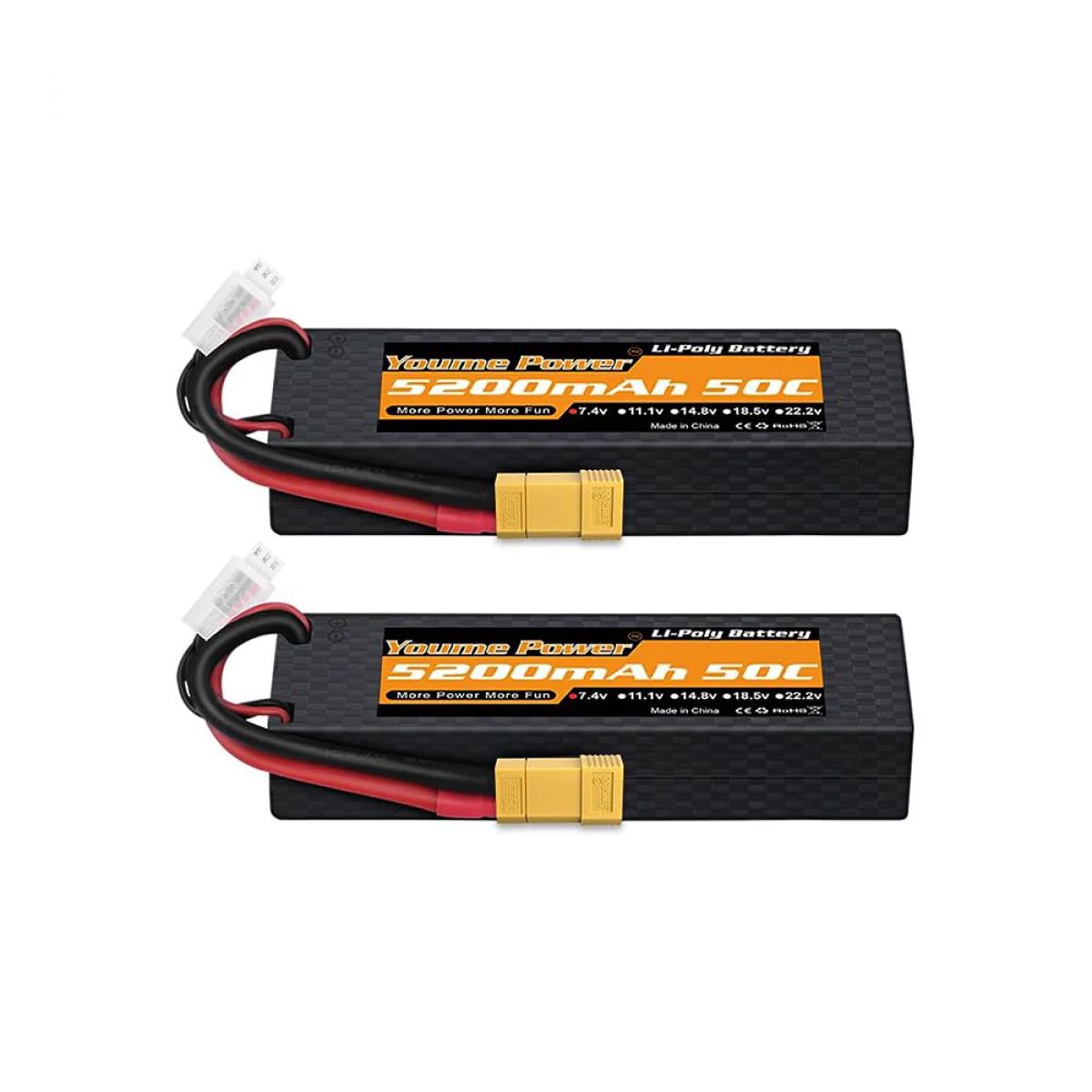 2шт Youme LiPo 2S 7.4В 5200мАч Hard Case 50C XT60 T XT90 XT150 EC3 EC5 для RC вертолётов, самолётов, квадрокоптеров 2шт Youme LiPo 2S 7.4В 5200мАч Hard Case 50C XT60 T XT90 XT150 EC3 EC5 для RC вертолётов, самолётов, квадрокоптеров