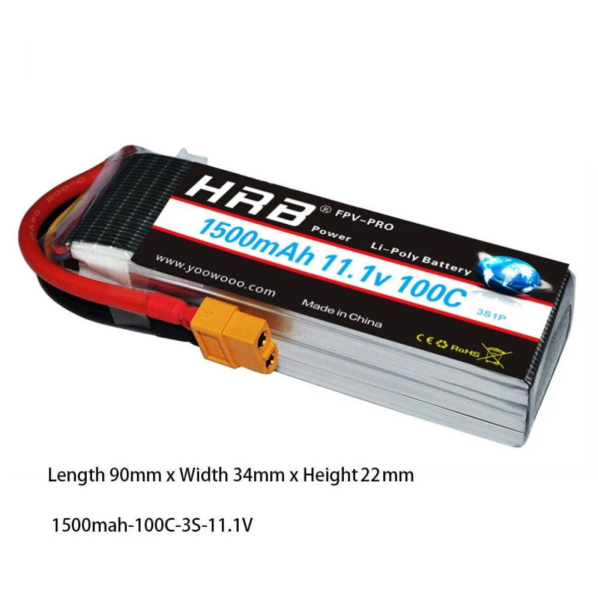 HRB 3S 11.1В 1500мАч LiPo аккумулятор 100C 90x34x22мм для квадрокоптеров, авто и самолетов HRB 3S 11.1В 1500мАч LiPo аккумулятор 100C 90x34x22мм для квадрокоптеров, авто и самолетов