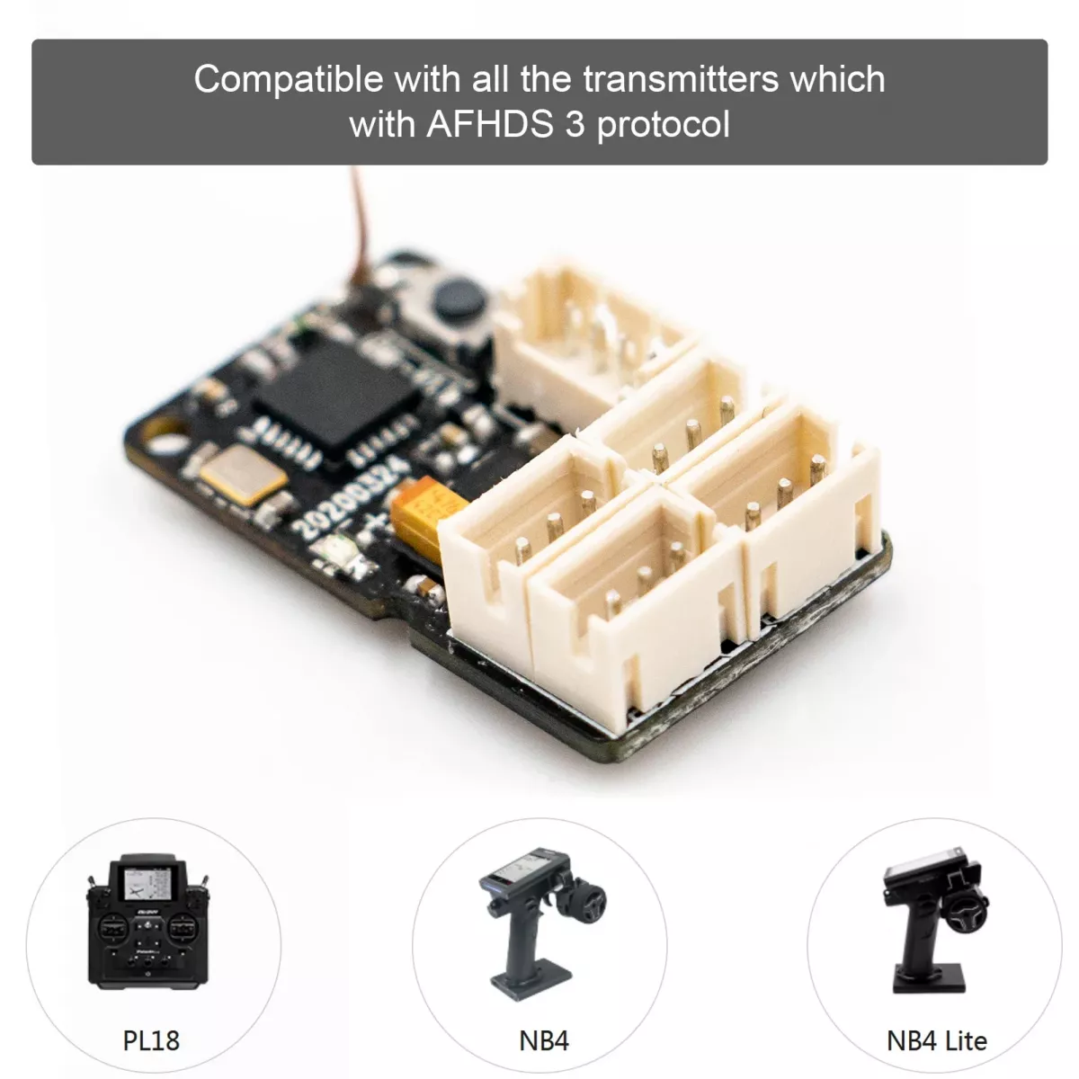 Приёмник FLYSKY GMR 2.4GHz 4CH AFHDS 3 PWM для радиоуправляемых авто, совместим с NB4/NB4 Lite Приёмник FLYSKY GMR 2.4GHz 4CH AFHDS 3 PWM для радиоуправляемых авто, совместим с NB4/NB4 Lite