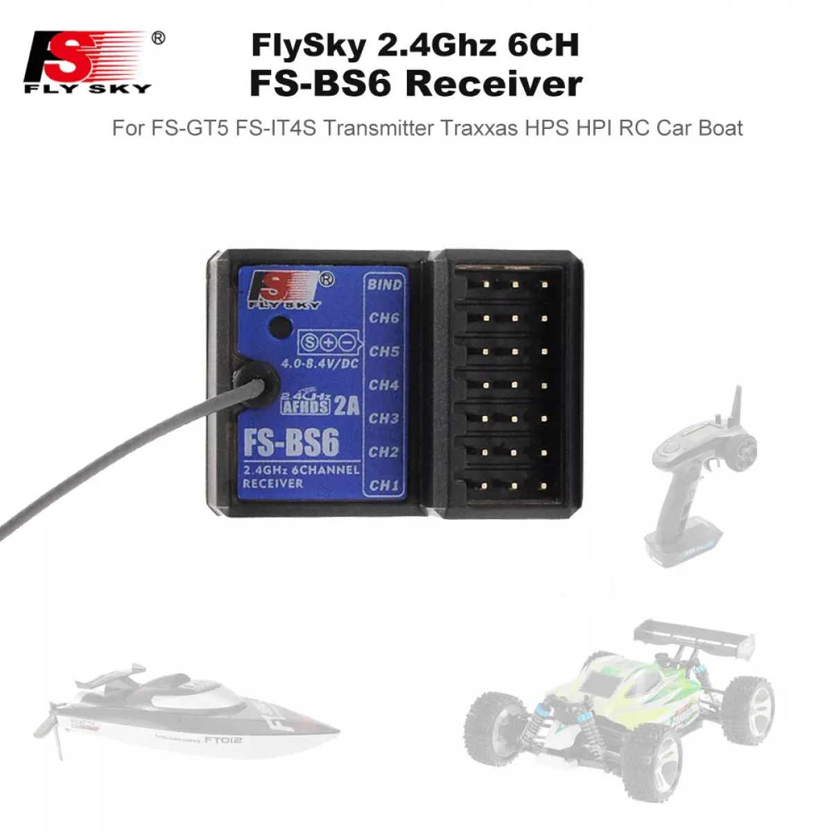 Приёмник FlySky FS-BS6 2.4ГГц 6 каналов AFHDS2 для FS-GT5, FS-IT4S, RC авто и катера Приёмник FlySky FS-BS6 2.4ГГц 6 каналов AFHDS2 для FS-GT5, FS-IT4S, RC авто и катера