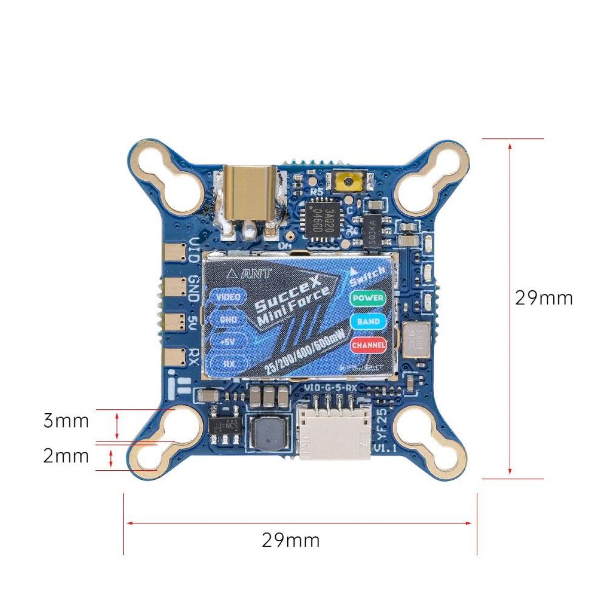 VTX iFlight SucceX Mini Force 5.8ГГц 600мВт, регулируемый, MMCX, для FPV VTX iFlight SucceX Mini Force 5.8ГГц 600мВт, регулируемый, MMCX, для FPV