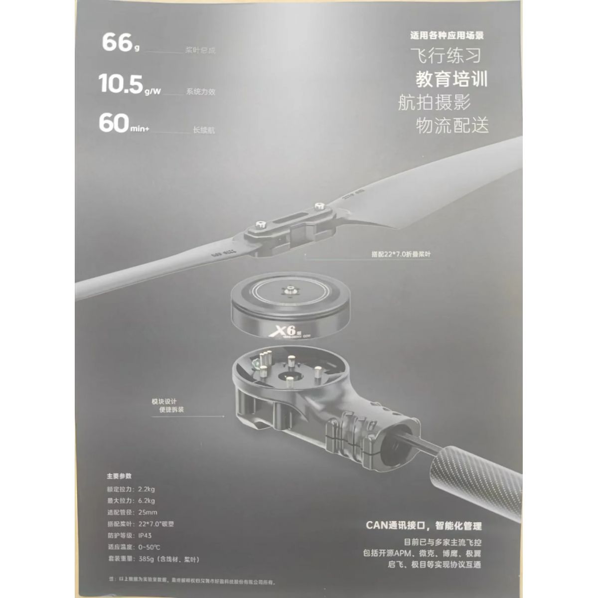 Двигатель Hobbywing X6SE — интегрированная система питания, тяга 6,2 кг для образовательных дронов Двигатель Hobbywing X6SE — интегрированная система питания, тяга 6,2 кг для образовательных дронов